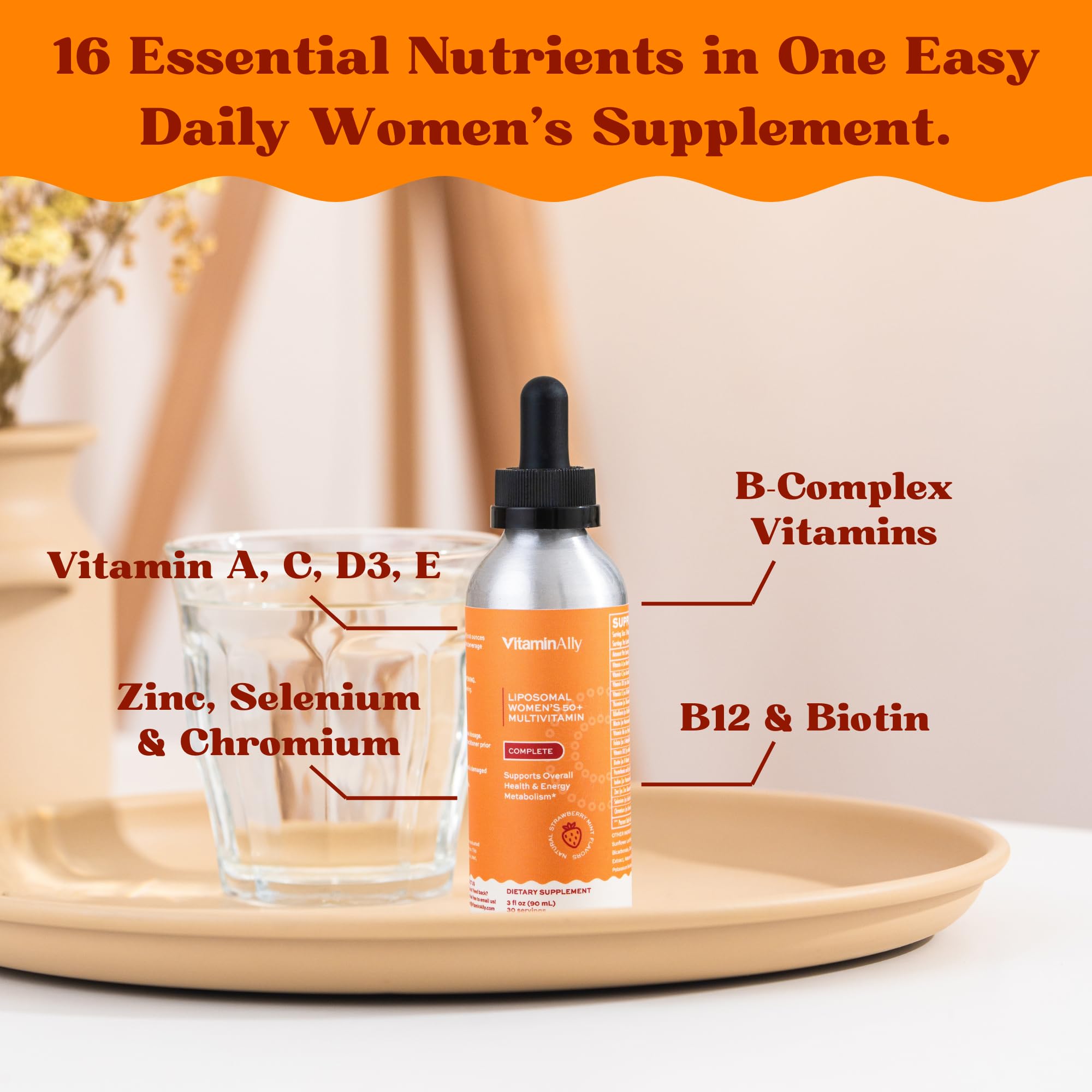 Vitaminally Women’s 50+ Liposomal Liquid Multivitamin – 16 Essential Vitamins & Minerals for Energy, Bone & Immune Support