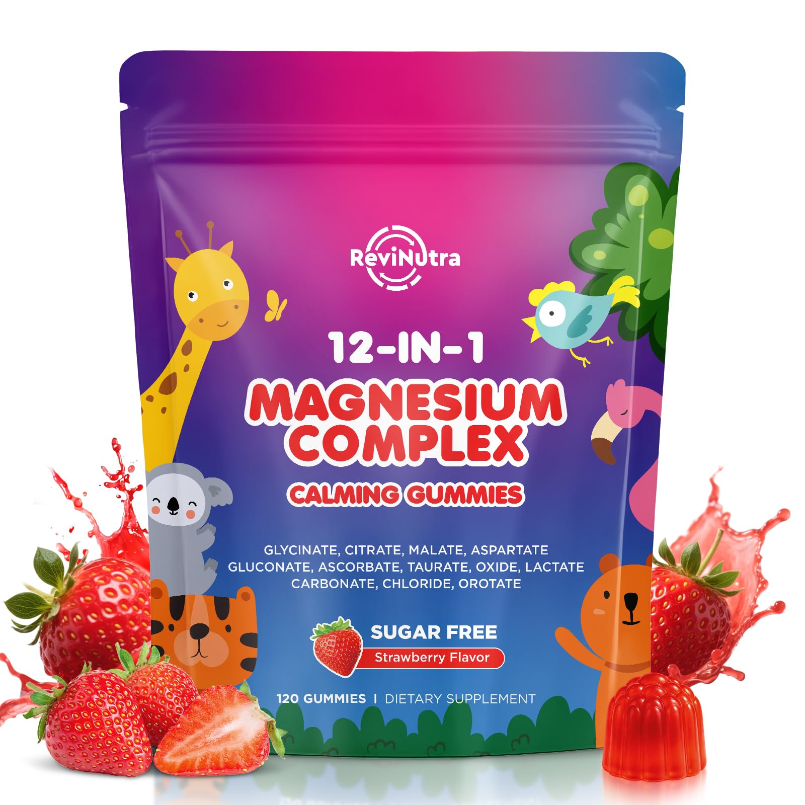 Magnesium Complex 700mg - 12 in 1 Magnesium Gummies with Glycinate, Citrate, Malate, Oxide, Taurate, Aspartate, Orotate - Supports Relaxation, Muscle & Heart - Sugar Free Strawberry 120 Count ReviNutra Au supplements