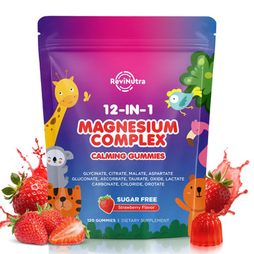 Magnesium Complex 700mg - 12 in 1 Magnesium Gummies with Glycinate, Citrate, Malate, Oxide, Taurate, Aspartate, Orotate - Supports Relaxation, Muscle & Heart - Sugar Free Strawberry 120 Count ReviNutra Au supplements