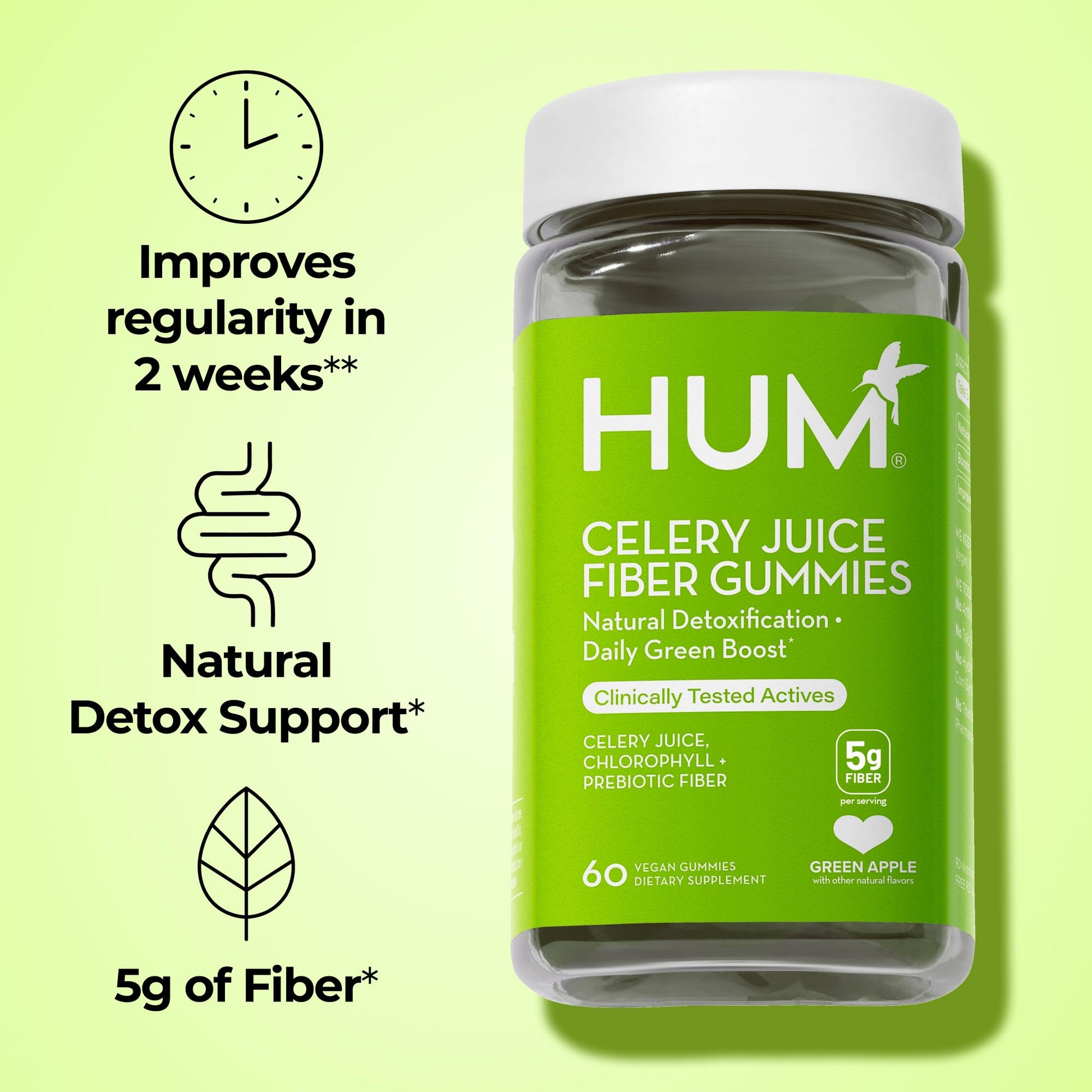 HUM Celery Juice Fiber Gummies for Adults, First Prebiotic Celery Juice Gummy, Gluten Free Fiber Supplement Supports Detoxification, Gut Health, Greens Gummies, Chlorophyll & Prebiotic Fiber, 60 Count HUM Au supplements
