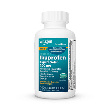 Amazon Basic Care Ibuprofen Mini Liquid Gels, 200 mg, Pain Reliever and Fever Reducer for Headache, Backache, Arthritis Pain, Menstrual Cramps and Toothaches, Fast-Acting, 300 Count Amazon Basic Care Au supplements