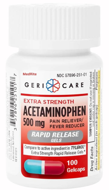 MedRite Acetaminophen 500mg Extra Strength - 100 Rapid Release Gelcaps - Over-The-Counter Medication MedRite Au supplements