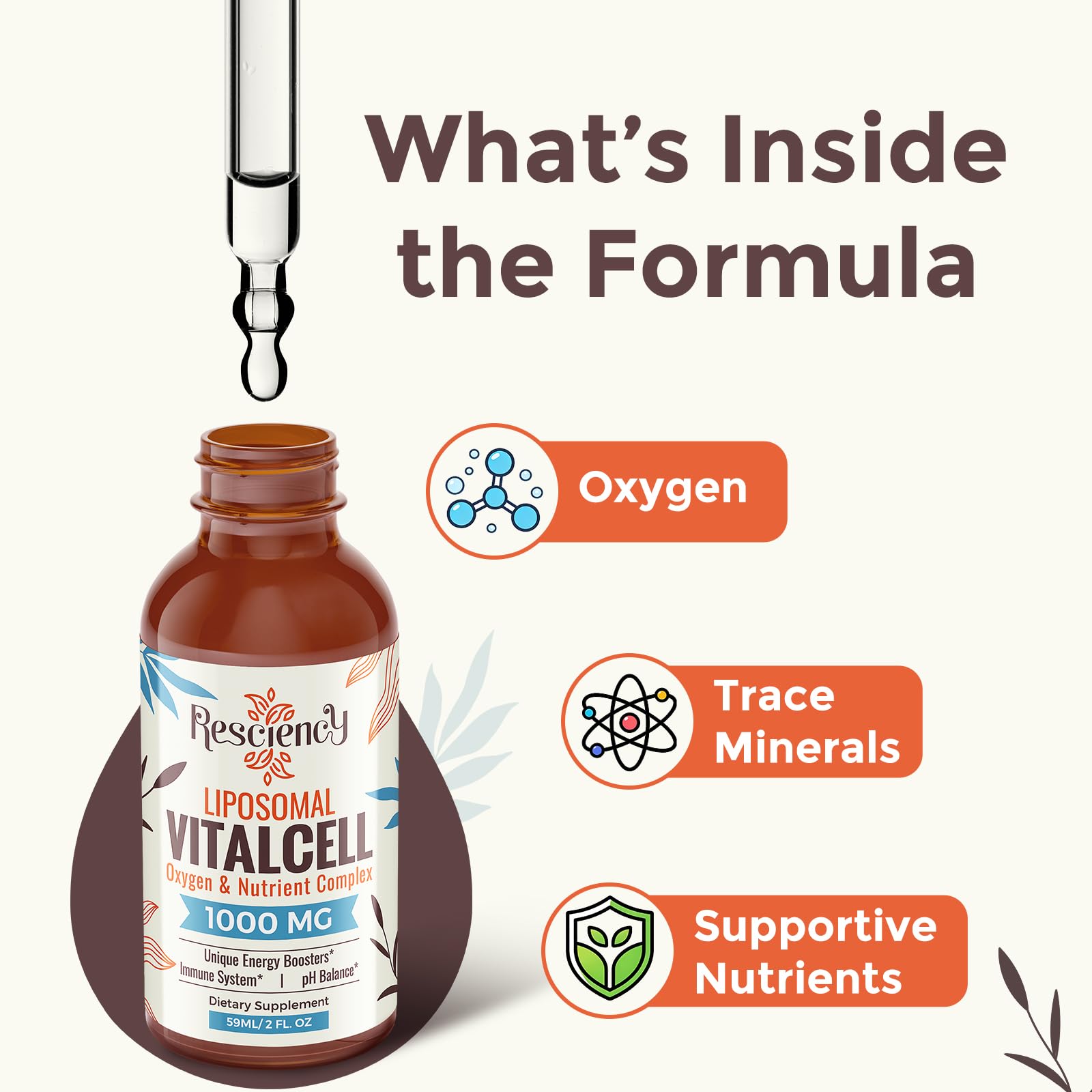 13-in-1 Liquid Oxygen Boost & Nutrient Supplement, Liposomal Optimized-Delivery Blend with Trace Minerals, Amino Acids, CoQ10, B Vitamins & Fulvic Acid, Daily Wellness Liquid Oxygen Drops, 2 fl oz Resciency Au supplements