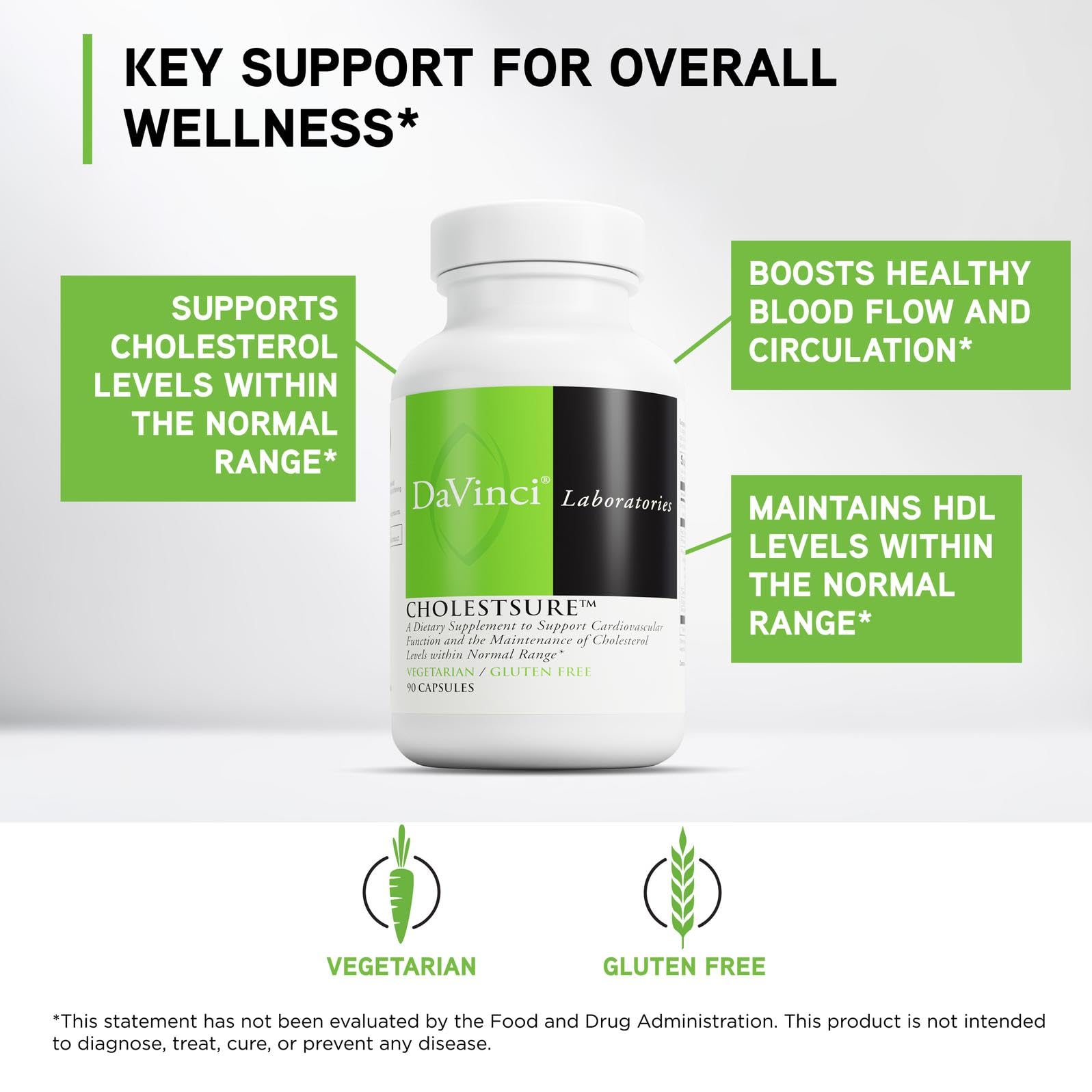DAVINCI Labs CholestSure Supplement - Supports Cardiovascular Function - Helps Maintain Healthy Cholesterol Levels in a Normal Range - with CoQ10 - Gluten Free - 90 Vegetarian Capsules DAVINCI Au supplements