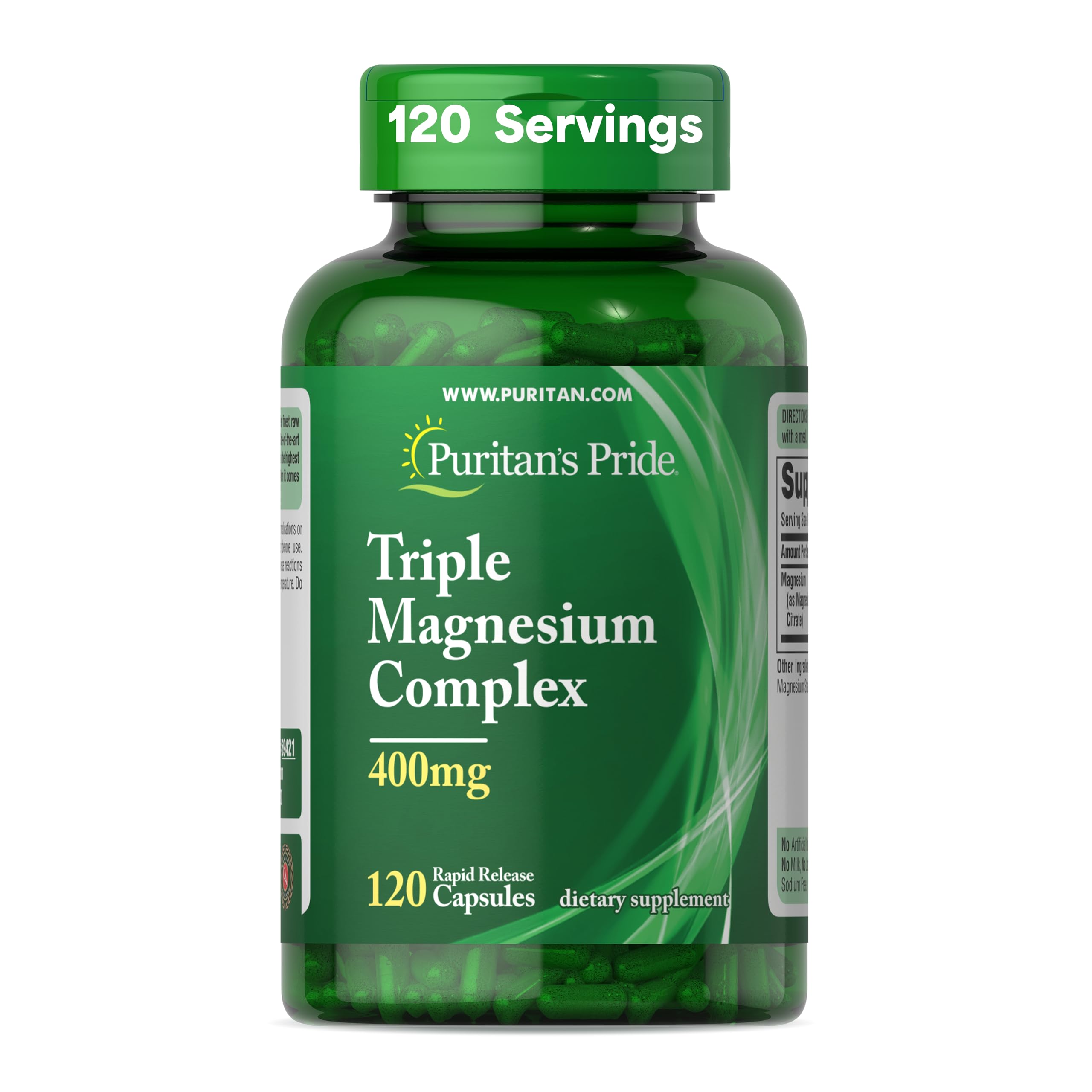 Puritan's Pride Triple Magnesium Complex with Magnesium Oxide, Aspartate, and Citrate 400mg, Dietary Supplement for Muscle, Heart, Nerve, and Bone Support, 120 Rapid Release Capsules Puritan's Pride Au supplements