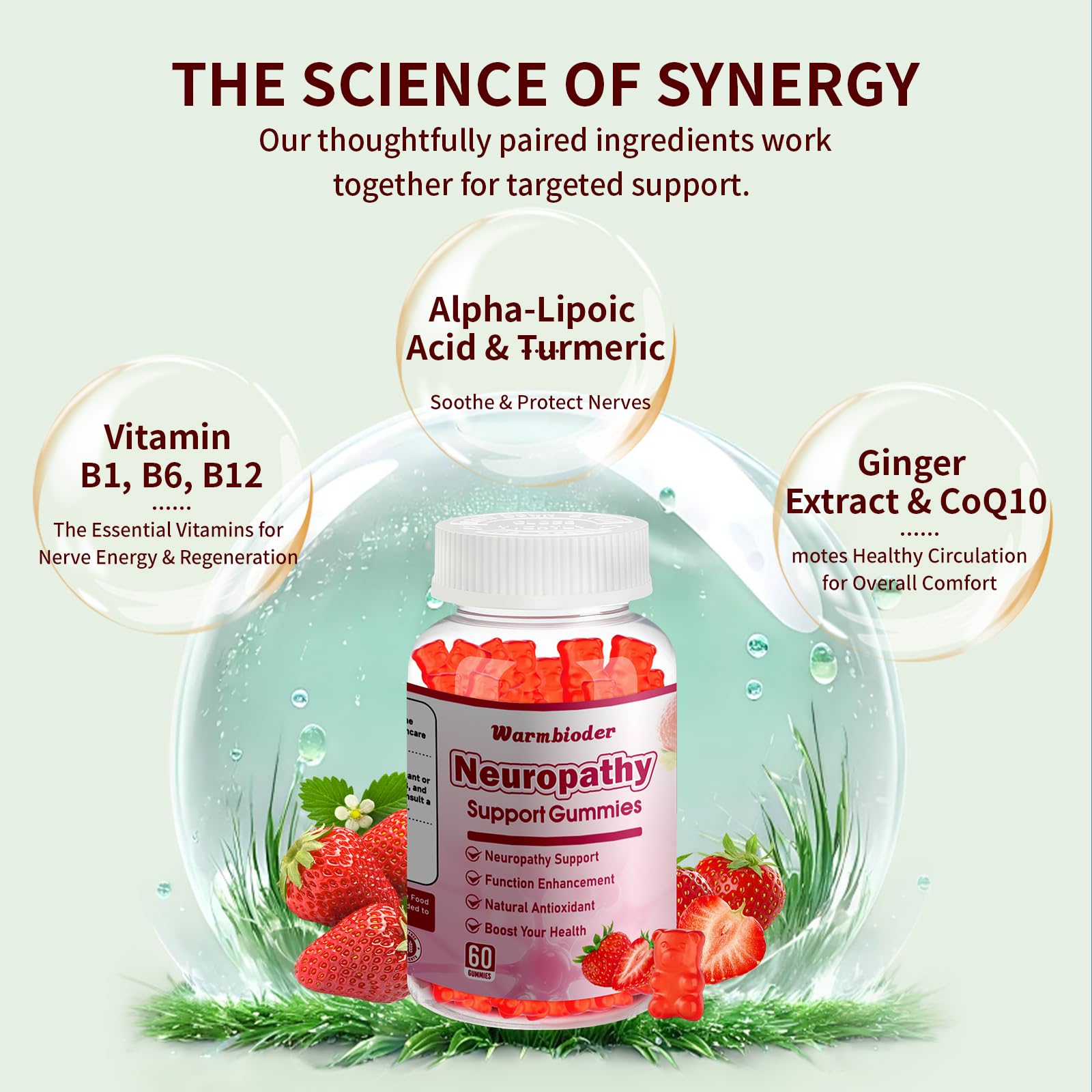 Sugar Free Neuropathy Support Gummies for Nerve – Enhanced Nerve Health, Regeneration, Cognitive Support with Vitamin B1, B6, B12, Magnesium, ALA, Turmeric, CoQ10 & More Warmbioder Au supplements
