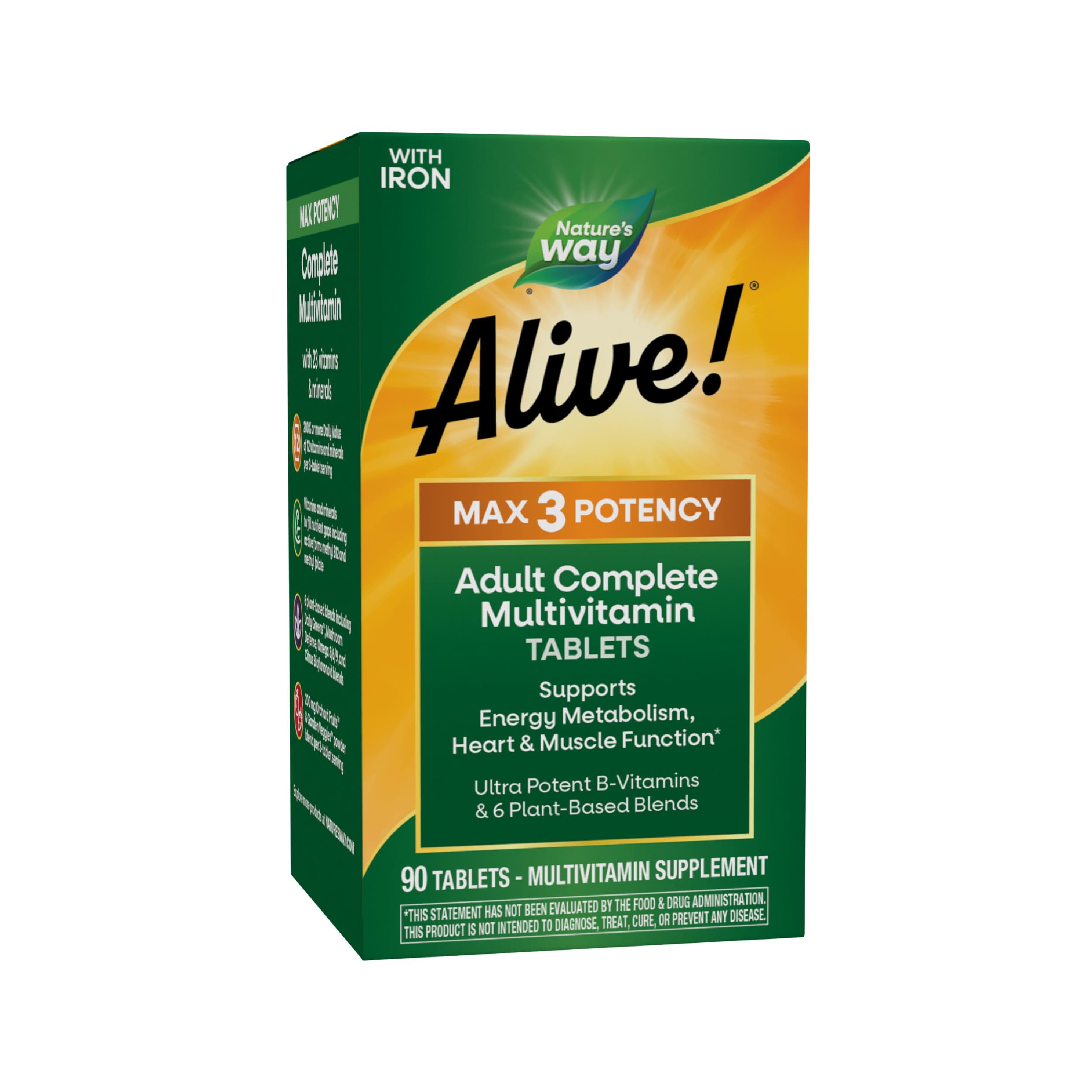 Nature's Way Alive! Max3 Potency Daily Multivitamin, Methylated B12 and Folate, Ultra Potency B-vitamins to Support Energy Metabolism*, 90 Tablets Nature's Way Au supplements