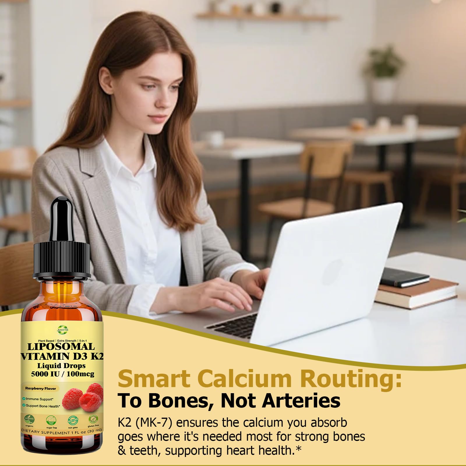 Liquid Vitamin D3 K2 Drops with Calcium Magnesium Omega3, High Potency 5-in-1 D3 K2 Vitamin 5000 IU Supplement for Bone Health, Heart Teeth & Immue, Ultra High Absorption Liposomal D3K2 Plant-Based JUIWEFKK Au supplements
