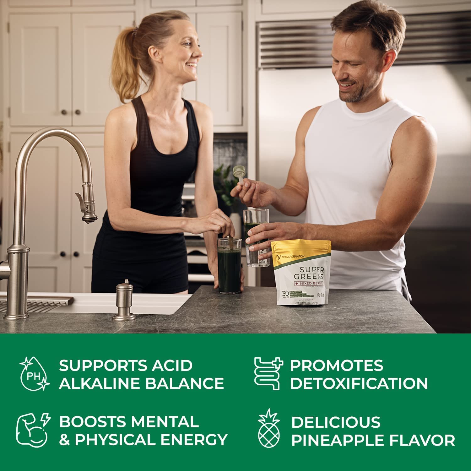 Transformation Super Greens Superfood Powder & Performance Insulated Shaker Bottle | Immune & Energy Support | Made with Natural Ingredients | Detoxifying & Alkalizing Minerals SPR BODY Au supplements