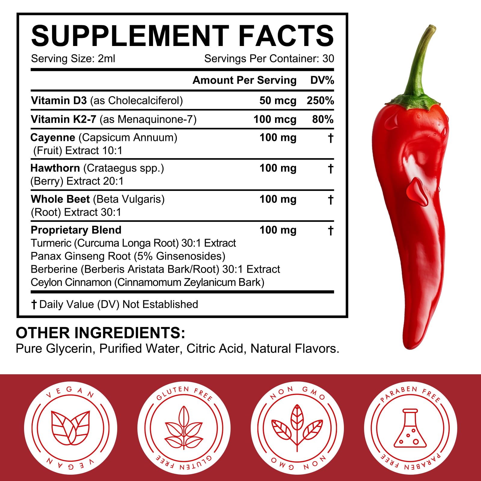 Cayenne Pepper Drops Supplement Liquid, Blend of Hawthorn Berry, Beetroot, Turmeric, VIT K2+D3, Daily Health Boost (2oz) REVIGLAM Au supplements