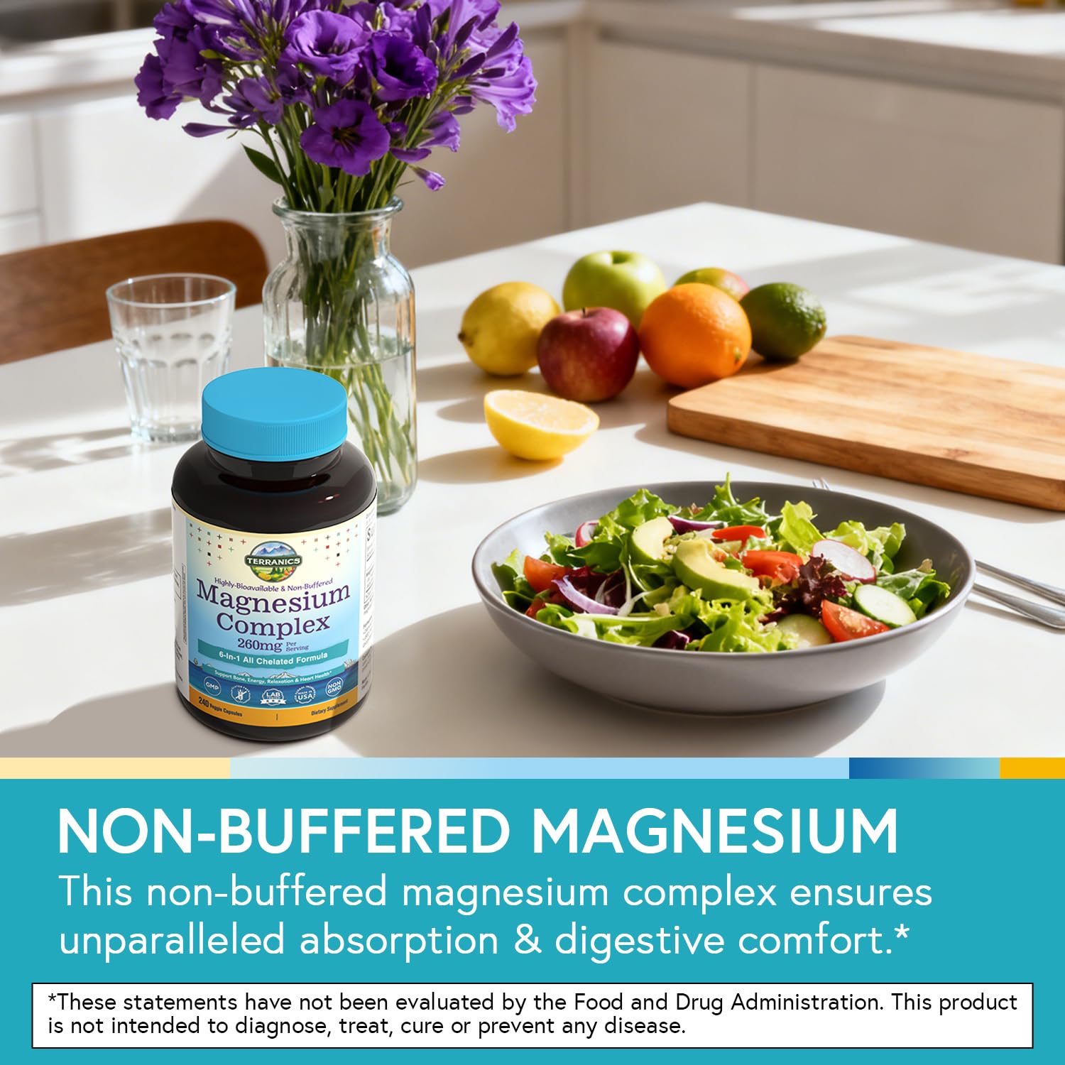 Terranics Magnesium Complex, 6-in-1, High Absorption, Glycinate, Citrate, Aspartate, Gluconate, Calmness, Heart, Bone, 240 Capsules, Non-Buffered Terranics Au supplements