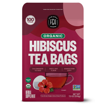 FGO Organic Hibiscus Tea, Eco-Conscious Tea Bags, 100 Count, Packaging May Vary 