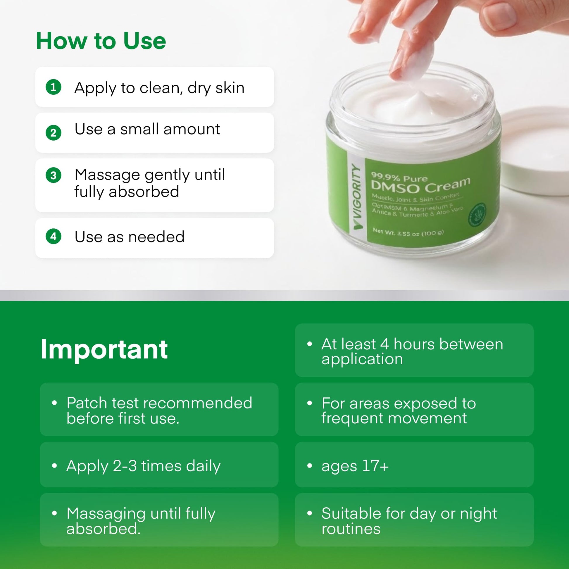 Vigority DMSO Cream 99.9% Pure for Topical Joint, Muscle Comfort - DMSO Pharmaceutical Grade Cream with Arnica, Magnesium, Turmeric, OptiMSM, Aloe Vera 2 Pack Vigority Au supplements