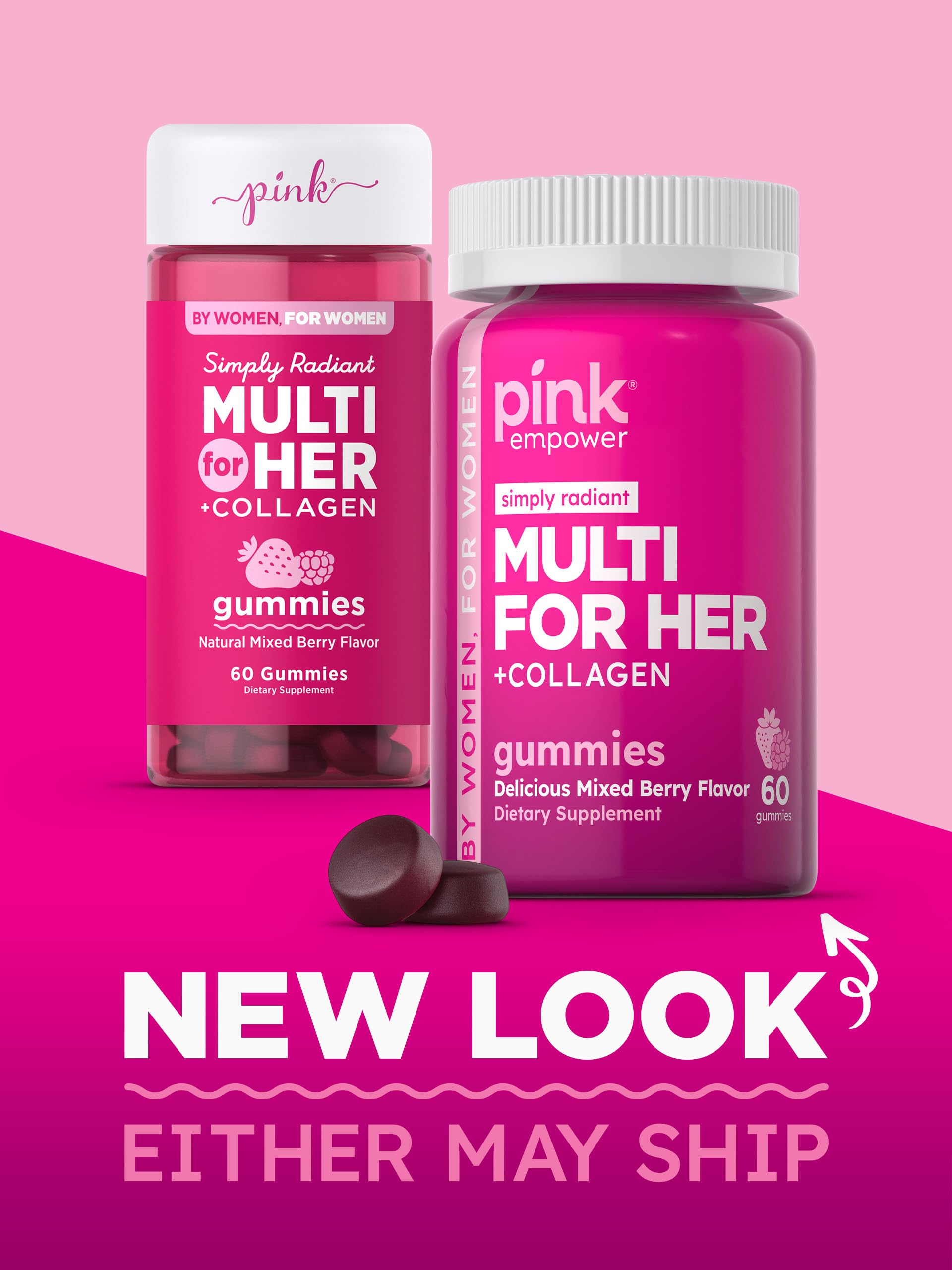 PINK Multivitamin Gummies for Women | Non-GMO & Gluten Free | Plus Collagen & Biotin | Mixed Berry Flavor