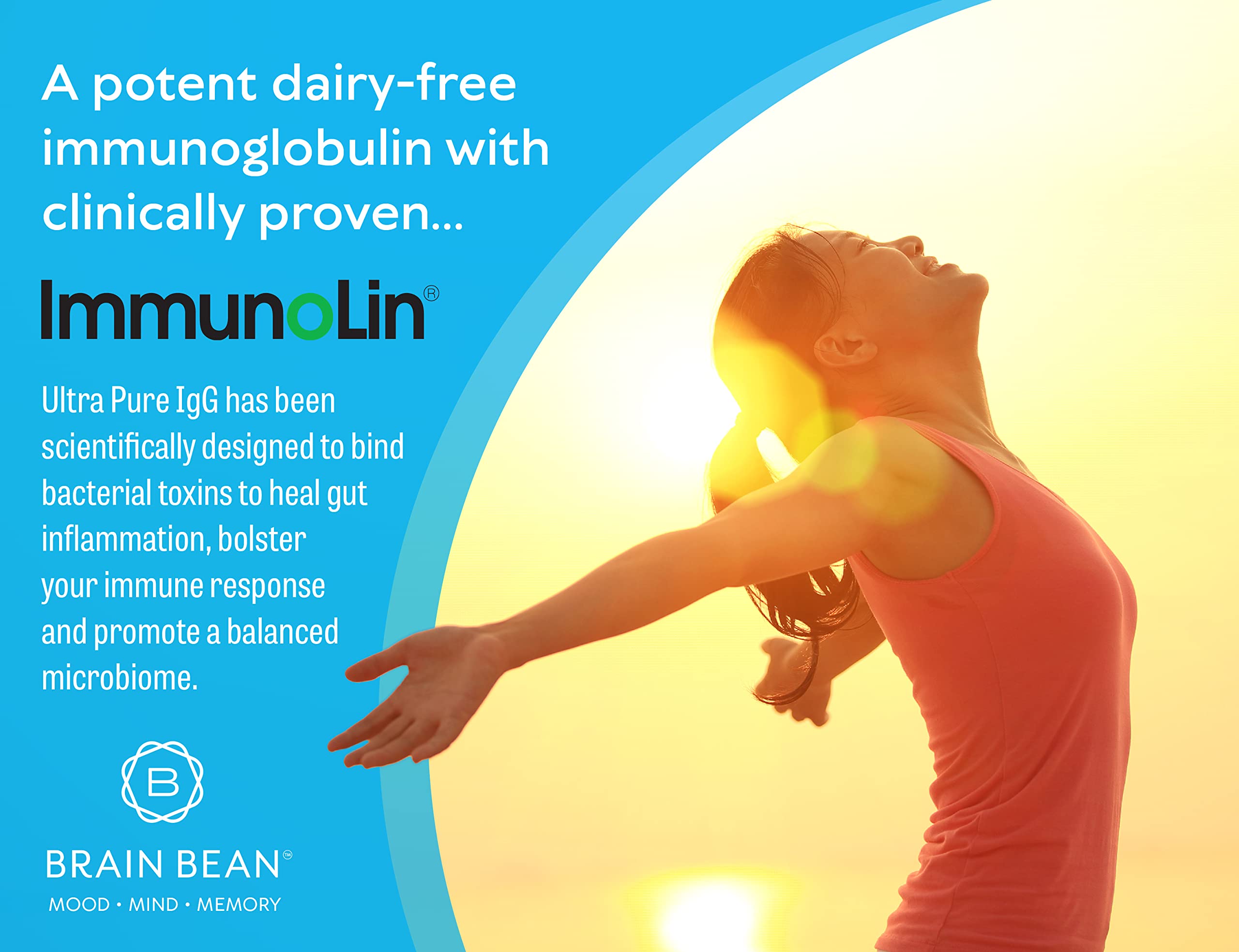 Brain Basics Ultra Pure IgG Supplement - Dairy-Free Supplement IgG-Immunolin Powder, Blended Vitamin & Mineral Supplements, 150g, 60 Servings Brain Bean Au supplements