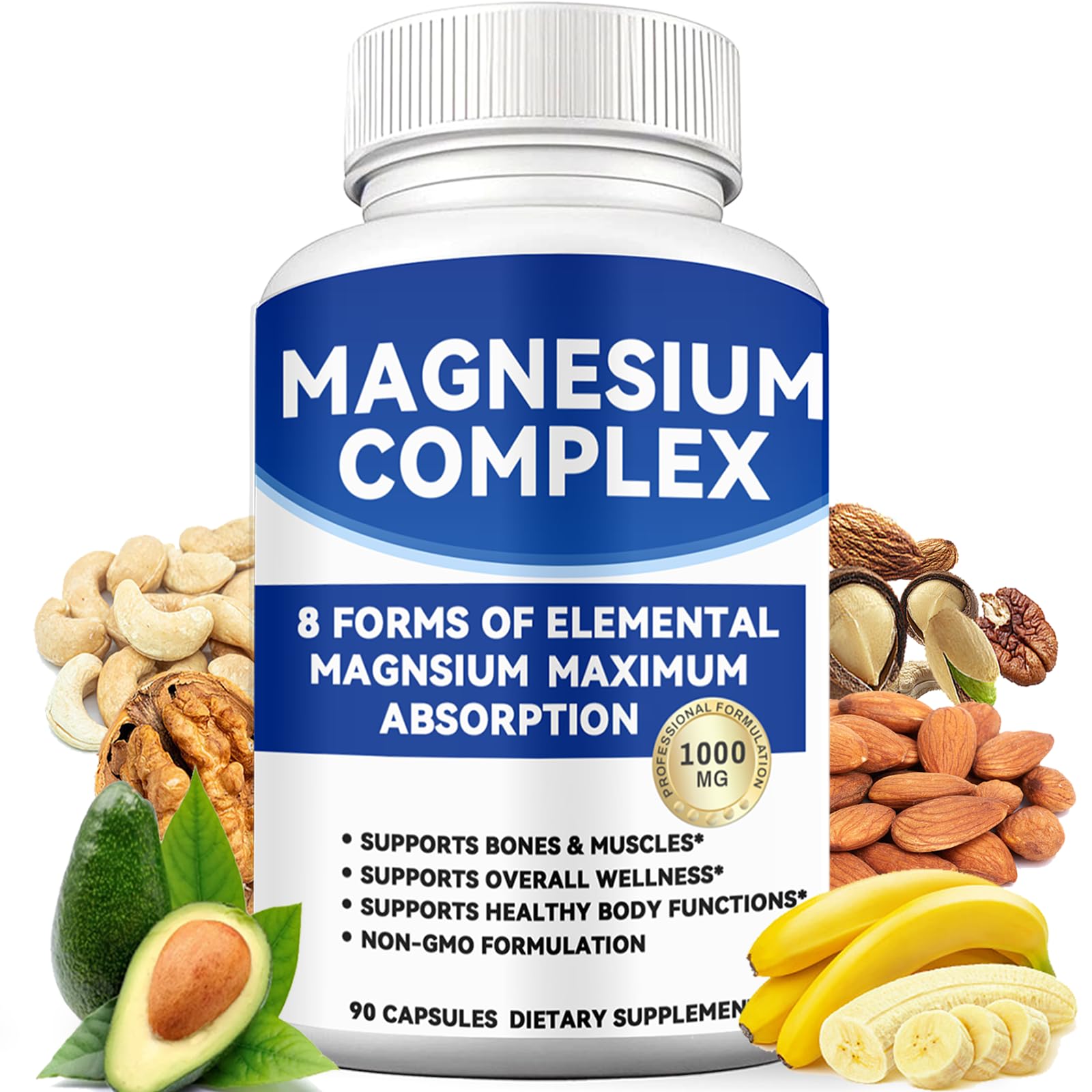 Magnesium Complex 1000mg with 8 Forms – Glycinate, Citrate, Malate, Taurate for Absorption – Supports Bone, Muscle, Energy & Recovery – Vegan, Non-GMO, 90 Capsules (1) alzclipp Au supplements