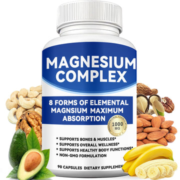 Magnesium Complex 1000mg with 8 Forms – Glycinate, Citrate, Malate, Taurate for Absorption – Supports Bone, Muscle, Energy & Recovery – Vegan, Non-GMO, 90 Capsules (1) alzclipp Au supplements