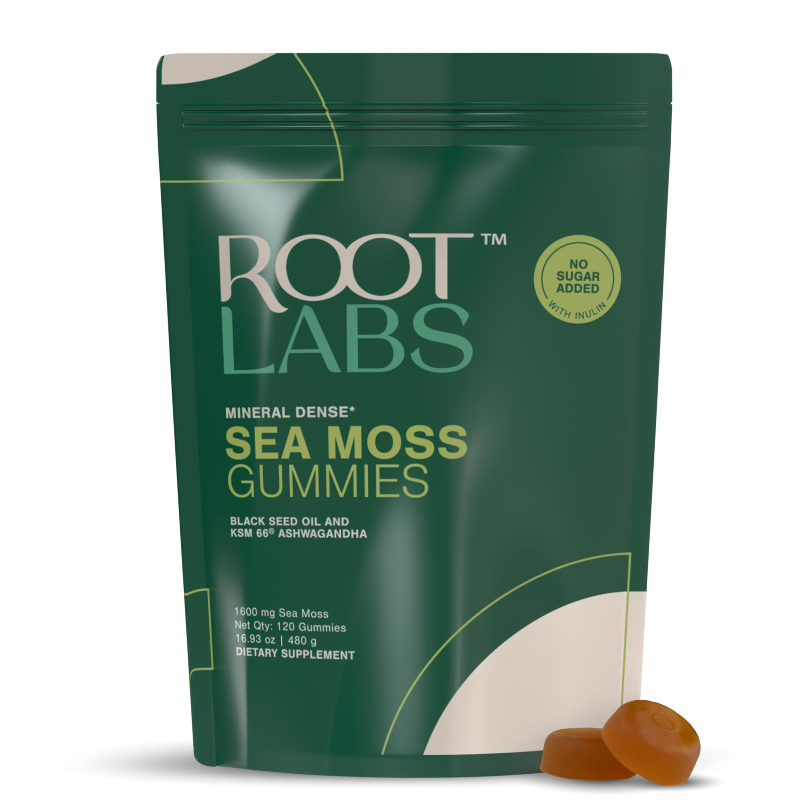 ROOT LABS Sea Moss Gummies I 92+ Minerals I Black Seed Oil I KSM 66 Ashwagandha I Lab Tested I No Added Sugar | for Men, Women I Non-GMO I 100% Natural & Organic I 1600 mg I 120 Gummy ROOT LABS Au supplements