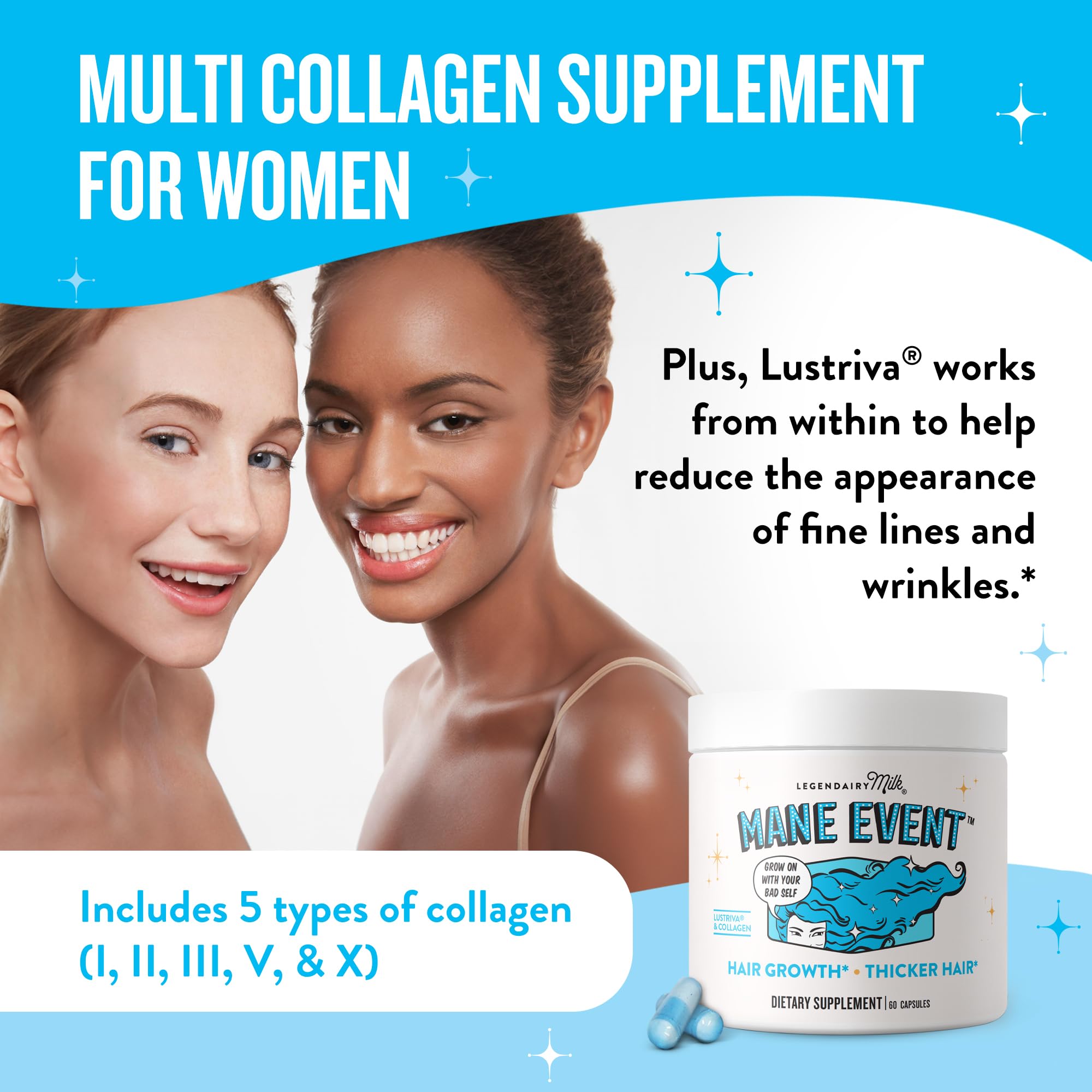 Legendairy Milk Hair Growth Vitamins for Women - Biotin for Hair Growth with Collagen & Lustriva, Hair Loss Products & Supplements for Thinning, Thicker, Fuller, Stronger Skin & Nails, Mane Event™ Legendairy Milk Au supplements