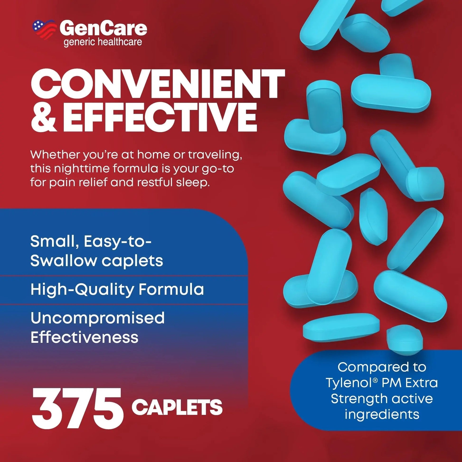 GenCare Extra Strength Acetaminophen PM 500 mg (375 Tablets) | Ultimate Pain Relief & Sleep Support for Adults | Quick Acting & Non Habit Forming Headache Relief | Eases Aches & Joint Discomfort GenCare Au supplements