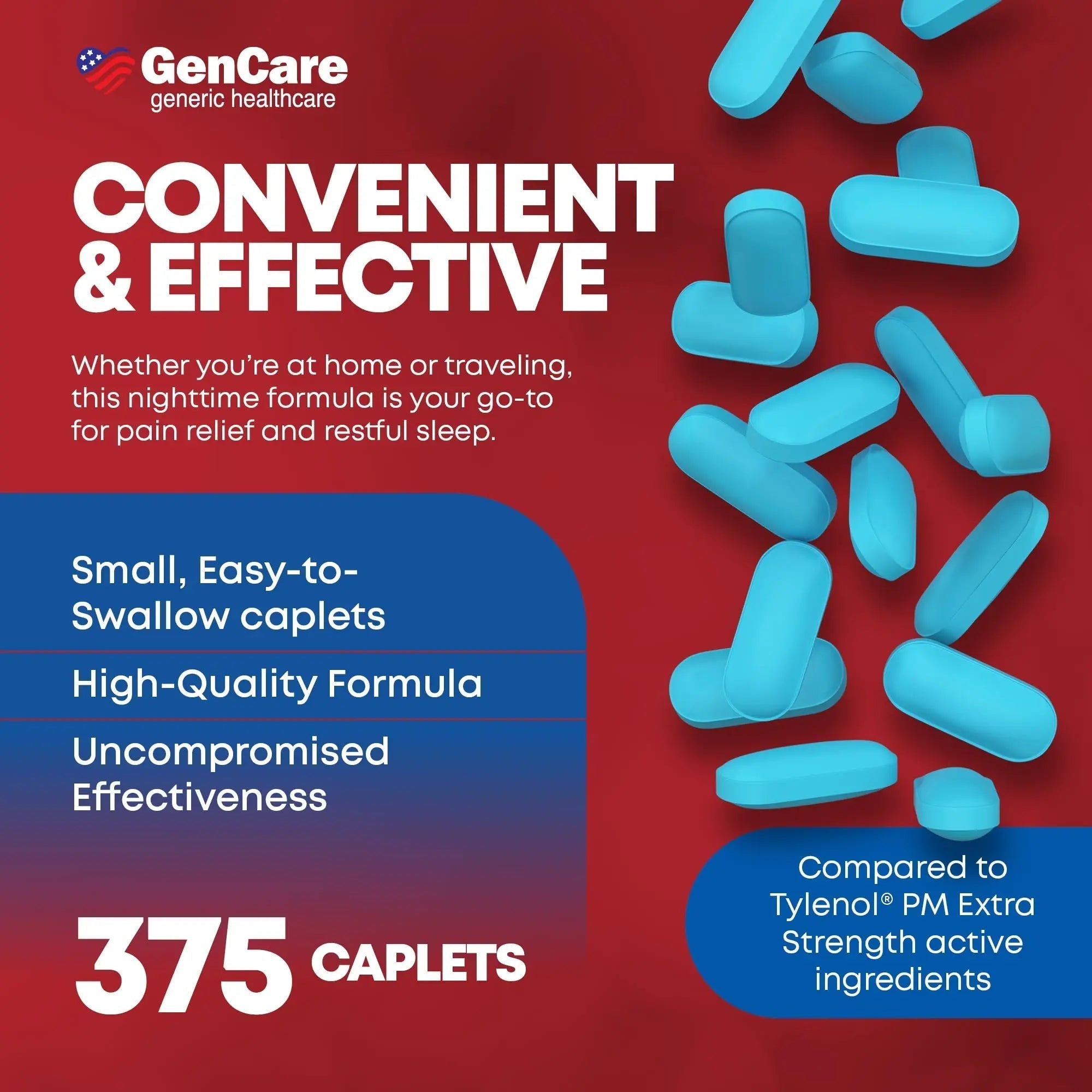 GenCare Extra Strength Acetaminophen PM 500 mg (375 Tablets) | Ultimate Pain Relief & Sleep Support for Adults | Quick Acting & Non Habit Forming Headache Relief | Eases Aches & Joint Discomfort GenCare Au supplements