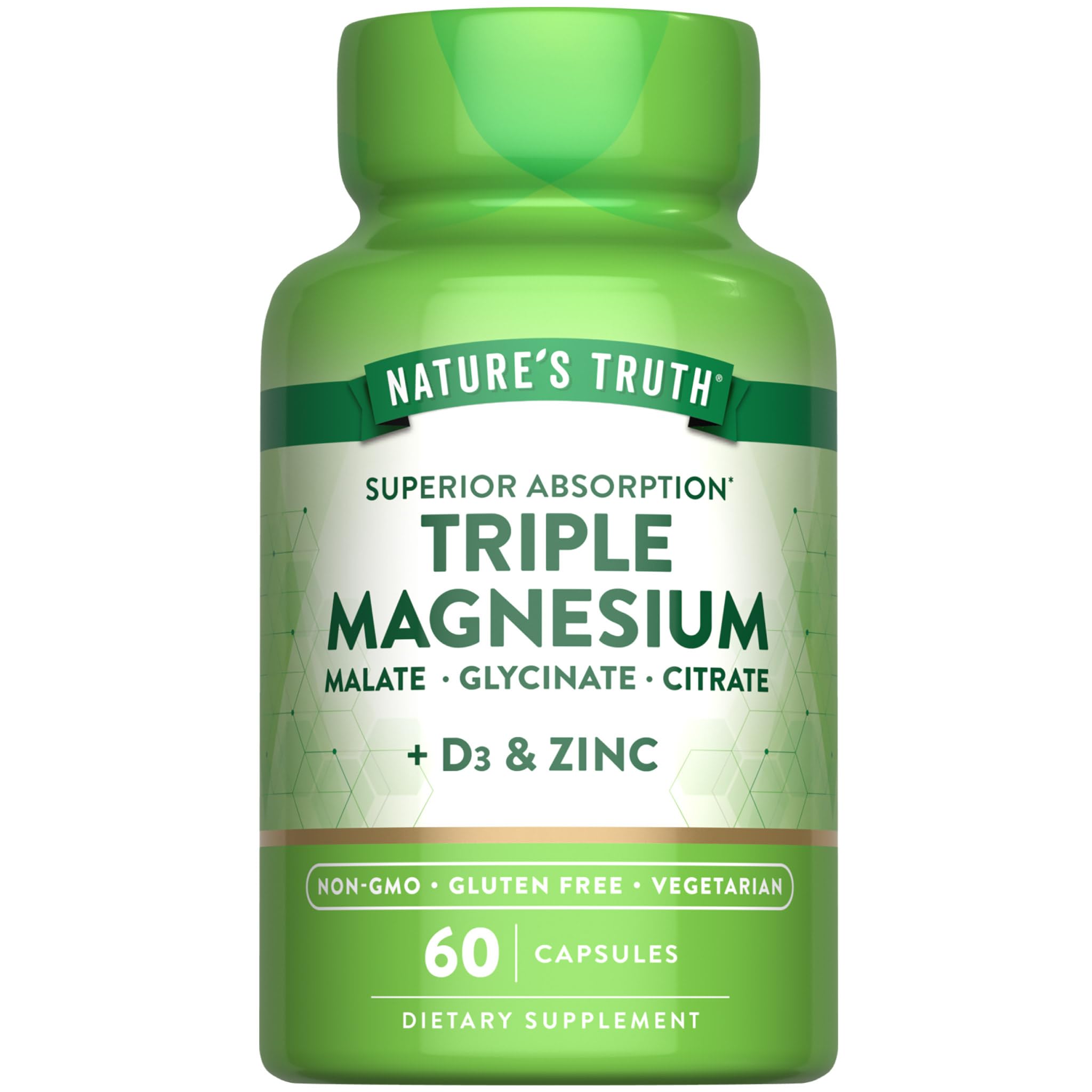 Nature's Truth Triple Magnesium Complex Supplement | 60 Capsules | Glycinate, Citrate & Malate | with D3 & Zinc | Vegetarian, Non-GMO, & Gluten Free Nature's Truth Au supplements
