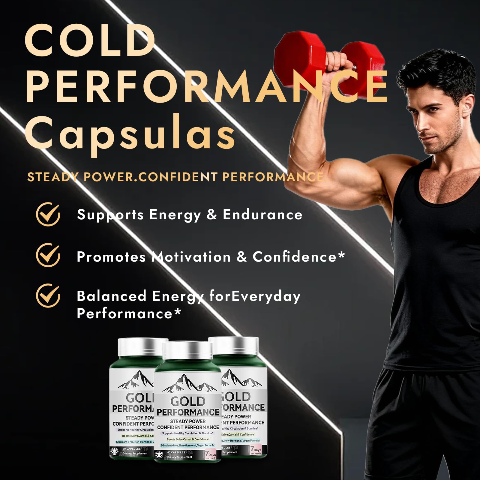 Quantum Gold Performance Capsulas – Daily Energy & Endurance Support Supplement | Boost Motivation & Confidence | 60 Capsules(1PC) ultimapeak Au supplements