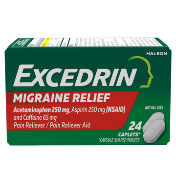 Excedrin Migraine Relief Caplets for Migraine Symptoms, Acetaminophen 250mg, Aspirin 250mg, Caffeine 65mg, Pain Reliever, 24 Count Excedrin Au supplements