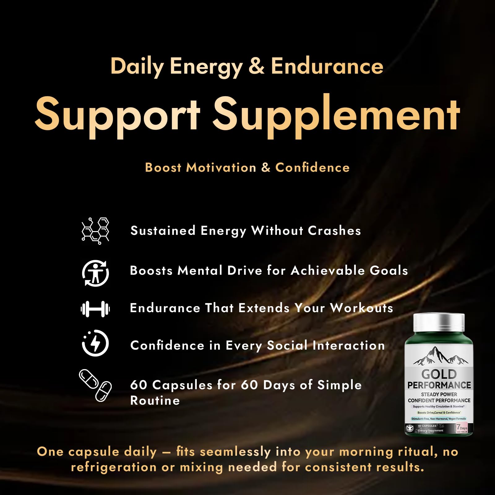 Quantum Gold Performance Capsulas – Daily Energy & Endurance Support Supplement | Boost Motivation & Confidence | 60 Capsules(1PC) ultimapeak Au supplements