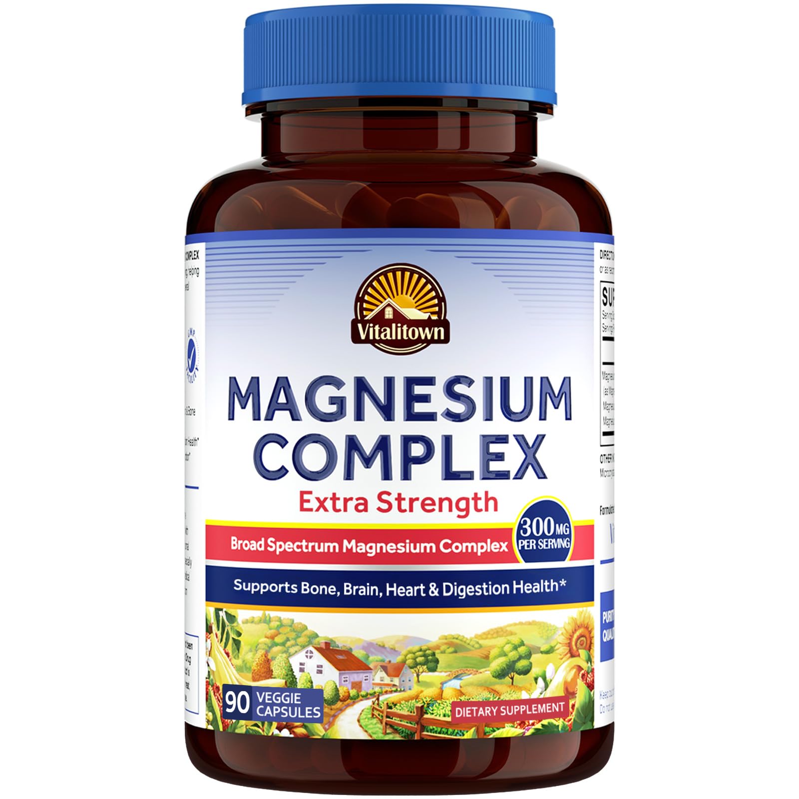 Vitalitown Magnesium Complex Supplement | 300mg Elemental Mag | Magnesium Citrate Glycinate Taurate Malate | Non-GMO, No Gluten, 90 Vegan Magnesio Capsules for Bone Brain Heart Vitalitown Au supplements