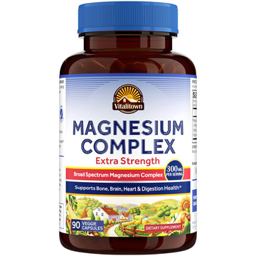 Vitalitown Magnesium Complex Supplement | 300mg Elemental Mag | Magnesium Citrate Glycinate Taurate Malate | Non-GMO, No Gluten, 90 Vegan Magnesio Capsules for Bone Brain Heart Vitalitown Au supplements