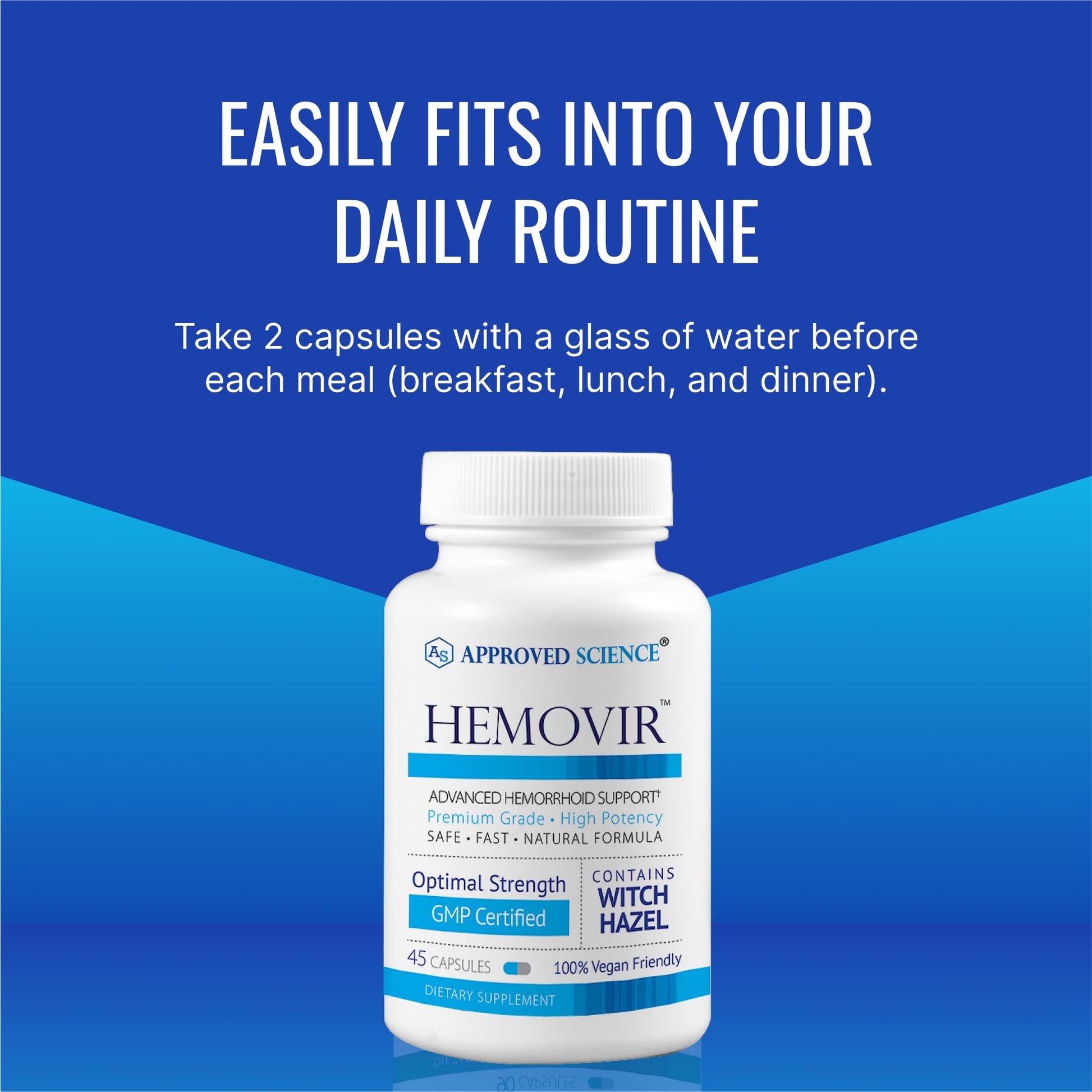 Approved Science Hemovir - Hemorrhoid Support Supplement - Witch Hazel, Horse Chestnut - 45 Capsules - 1 Bottle - Vegan Approved Science Au supplements