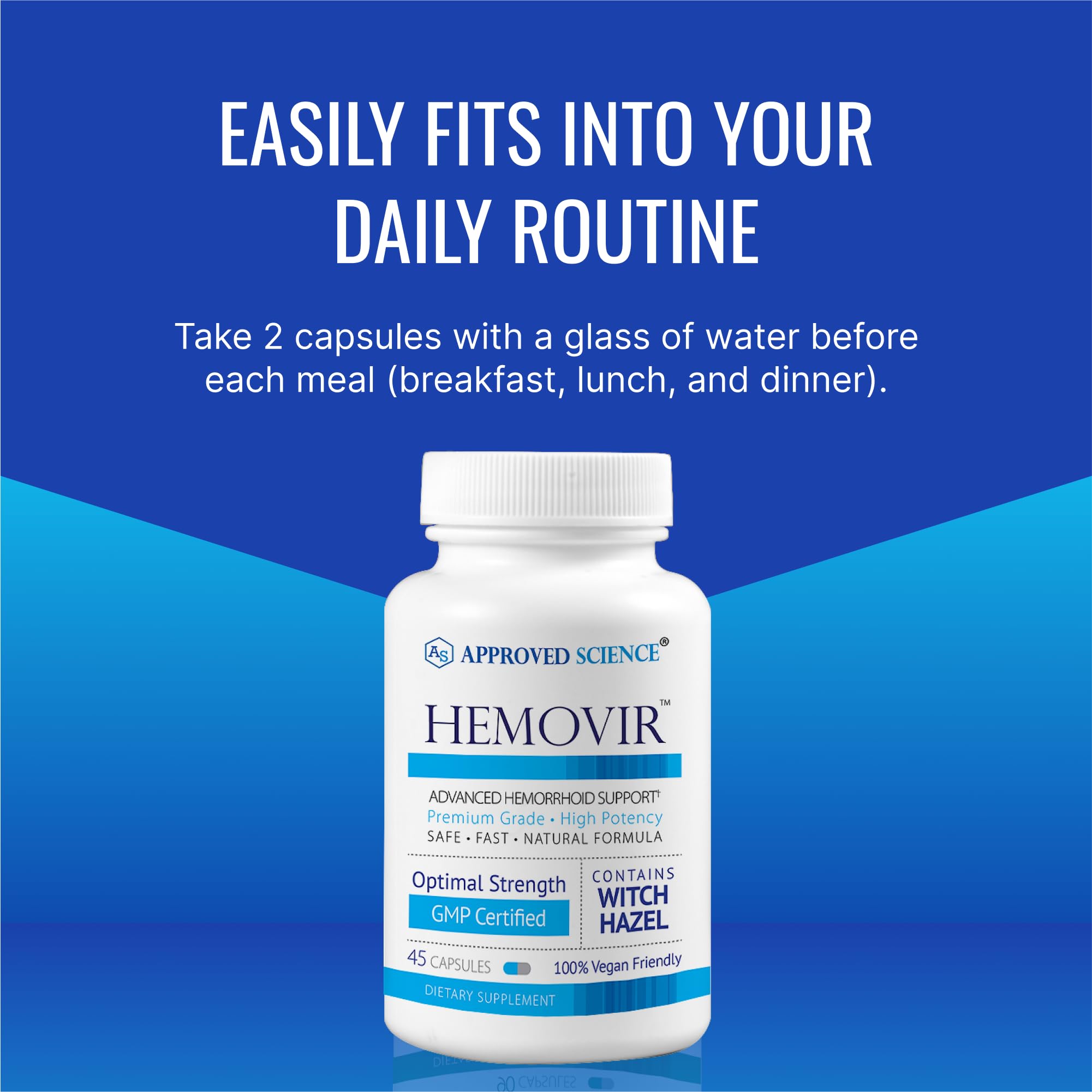 Approved Science Hemovir - Hemorrhoid Support Supplement - Witch Hazel, Horse Chestnut - 45 Capsules - 1 Bottle - Vegan Approved Science Au supplements