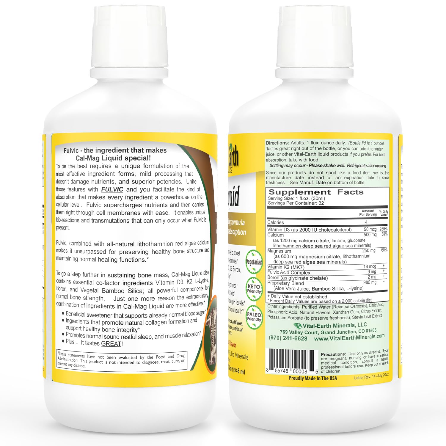 Vital Earth Minerals Bone & Wellness Support – Cal Mag Liquid + Super Multi, Liquid Multivitamins, MTHFR Support, 32 Oz Ea Vital Earth Minerals Au supplements