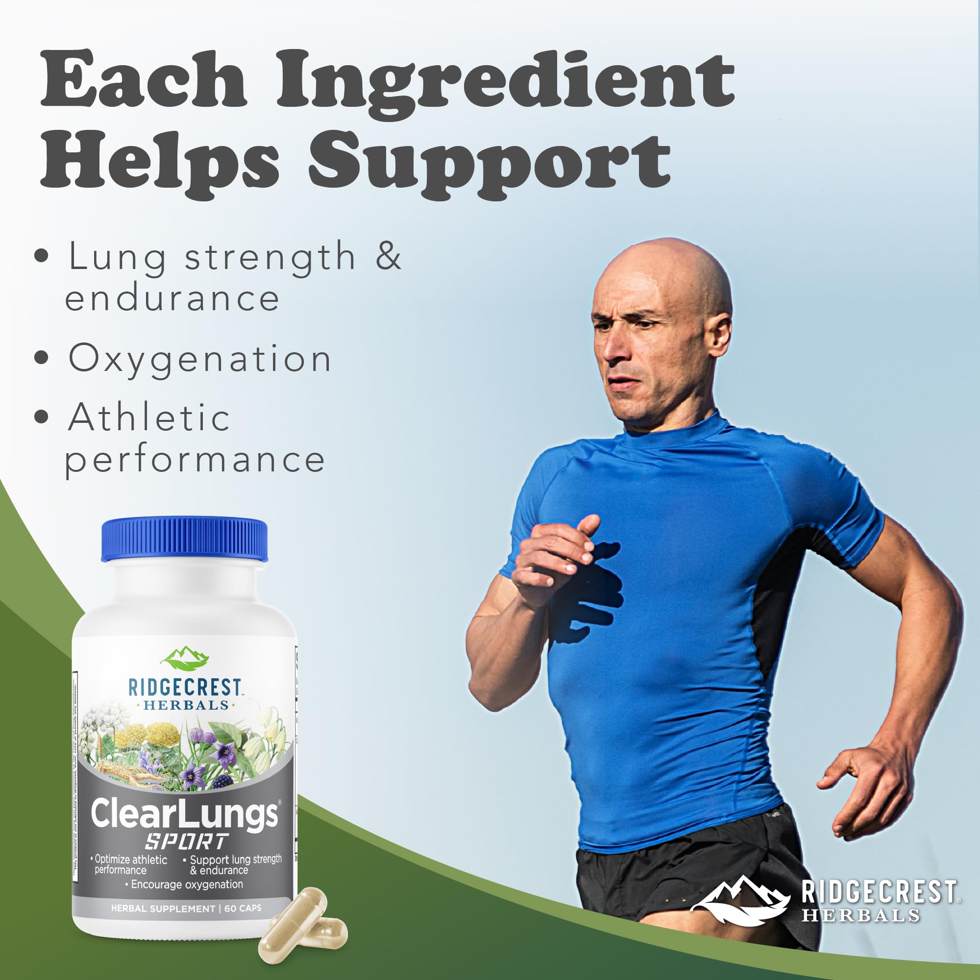 Ridgecrest Herbals ClearLungs Sport, Oxygen Intake and Lung Support Formula with Cordyceps, Rhodiola, Eleuthero (60 Vegan Caps, 30 Serv) RidgeCrest Herbals Au supplements