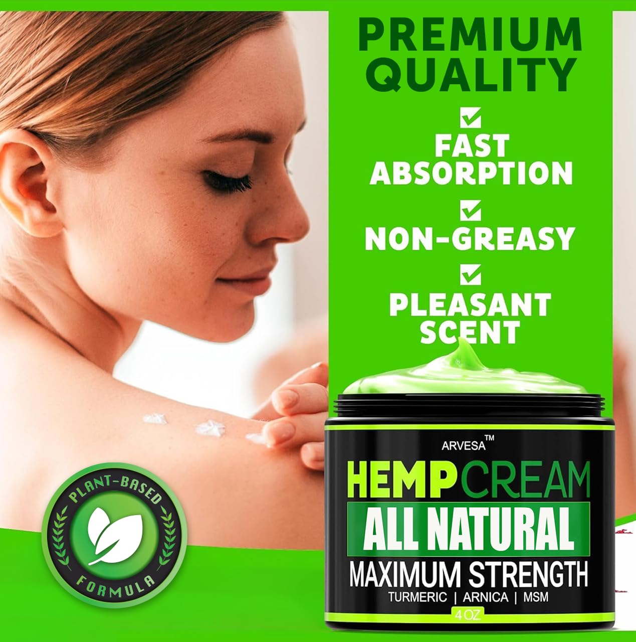 Natural Hemp Cream - Maximum Strength Gel - Hemp Cream with Arnica, MSM, Glucosamine, Menthol, Aloe, Turmeric, Boswellia - Fast Absorption, Non-Greasy, Lightweight - Advanced Formula - 4 oz Arvesa Au supplements