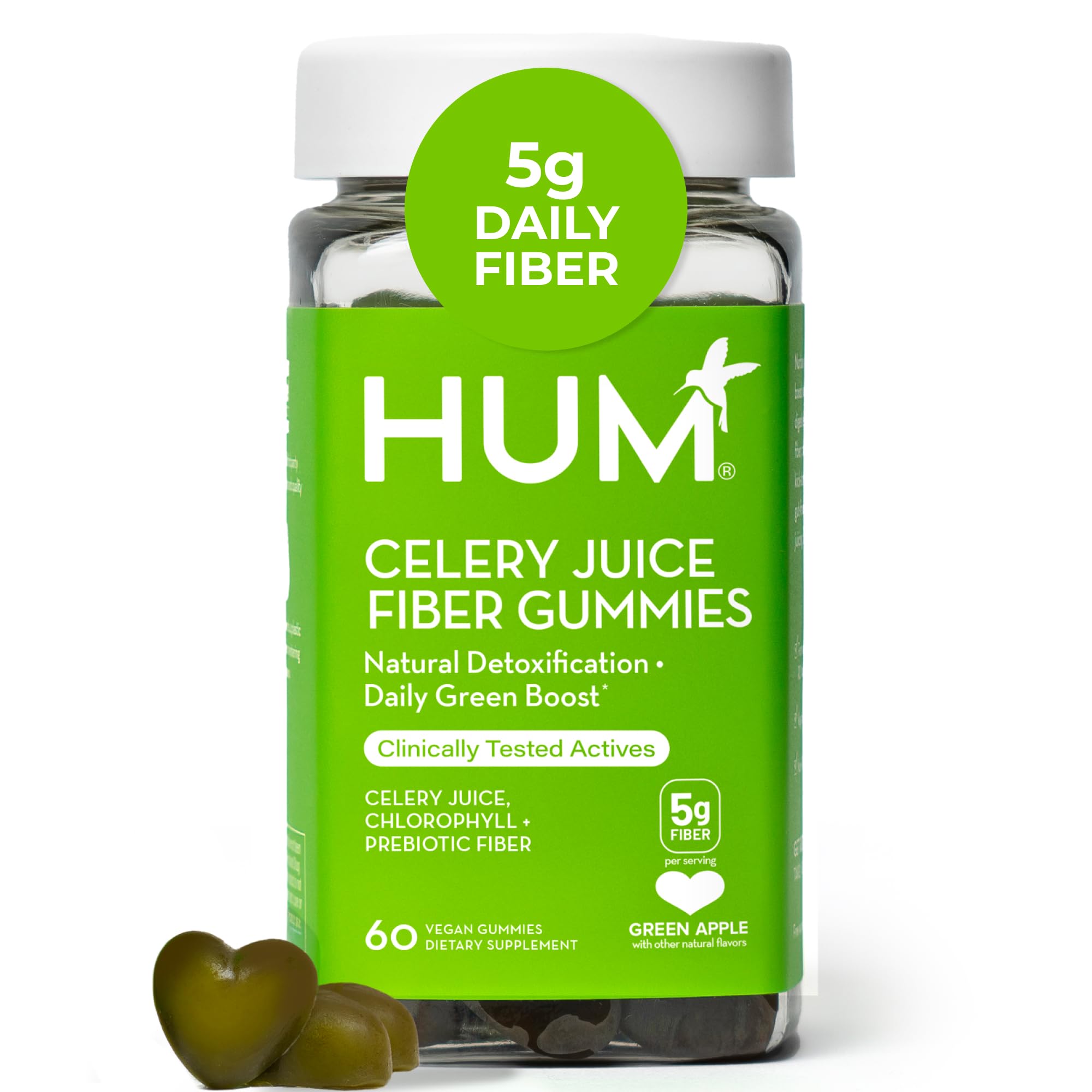 HUM Celery Juice Fiber Gummies for Adults, First Prebiotic Celery Juice Gummy, Gluten Free Fiber Supplement Supports Detoxification, Gut Health, Greens Gummies, Chlorophyll & Prebiotic Fiber, 60 Count HUM Au supplements