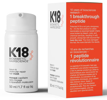 K18 Leave-In Molecular Repair Hair Mask - Peptide Hair Treatment Mask for Bleach, Color, Chemical + Heat Damaged Strands - Immediate + Lasting Damage Reversal in 4 Minutes (1.7 Fl oz) K18 Au supplements