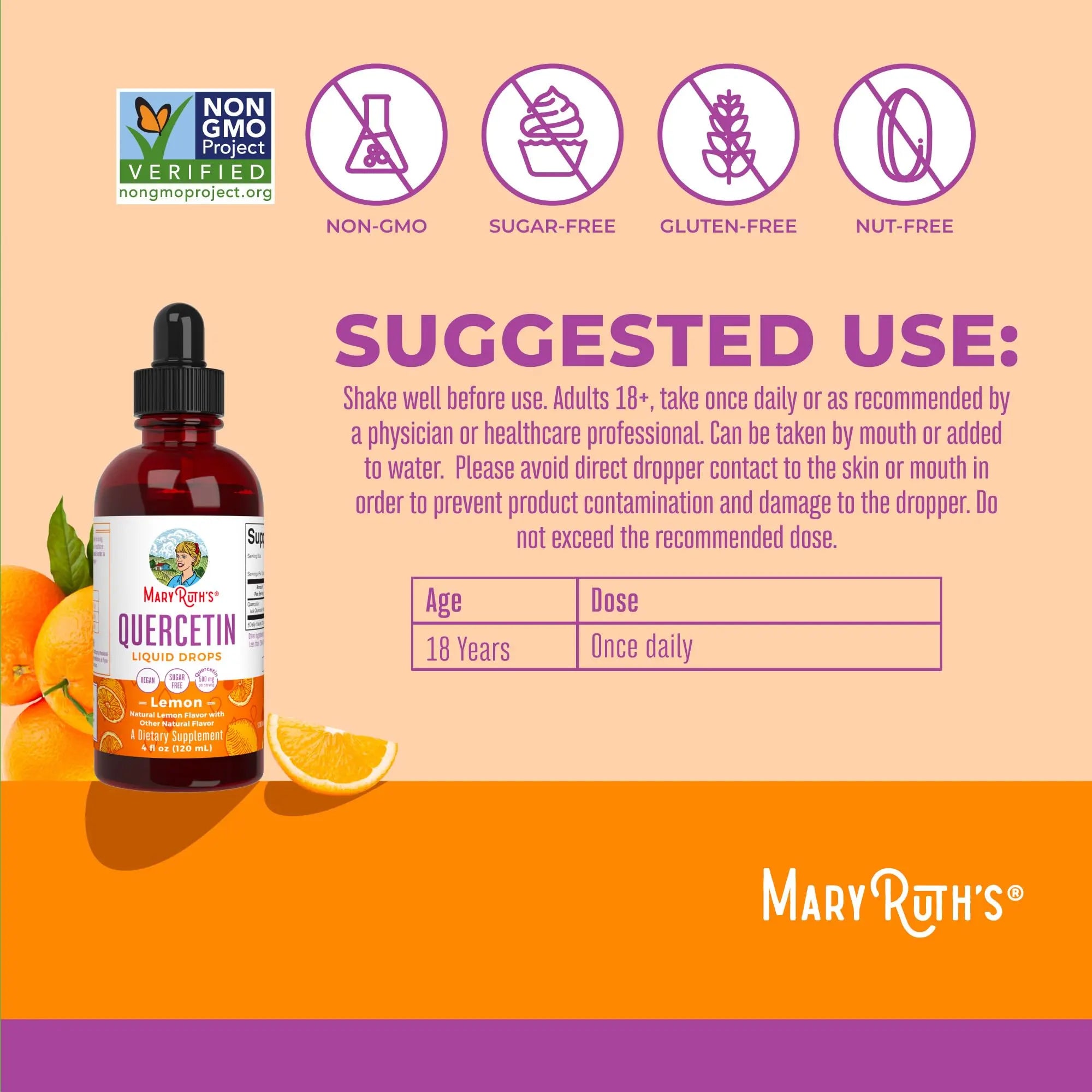 MaryRuth Organics Quercetin Liquid Drops | Sugar Free | 500mg for Adults 18 & Over | Cardiovascular Health for Adults | Bioflavonoid | Vegan | Non-GMO | Gluten Free | 4 Fl Oz MARYRUTH'S Au supplements