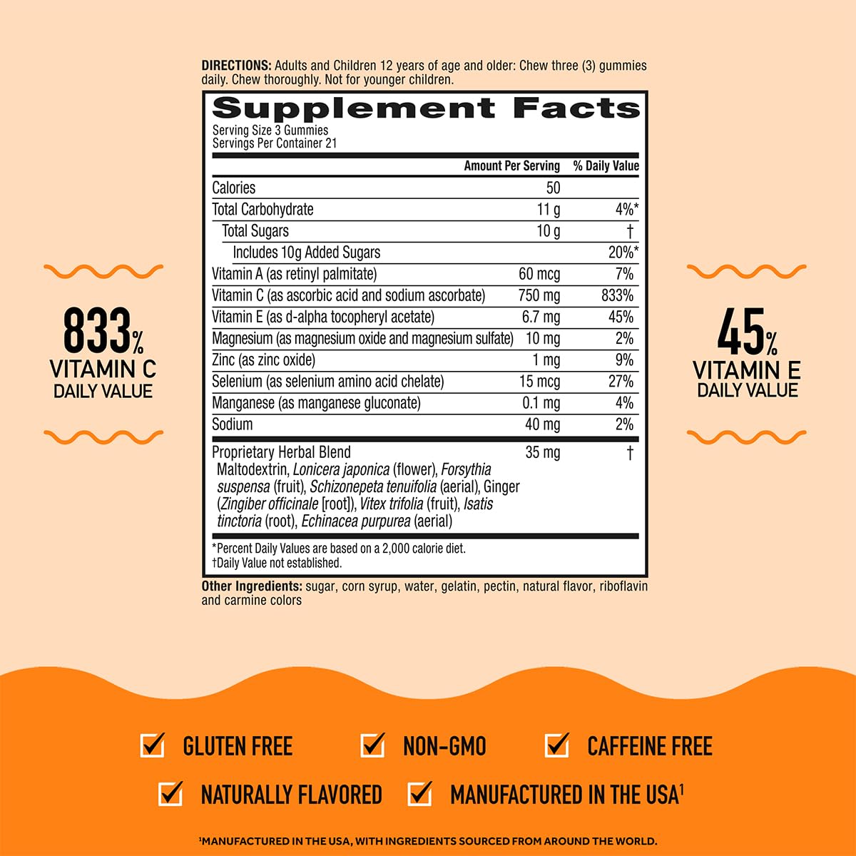 Airborne 750mg Vitamin C Immune Support Supplement Gummies for Adults, Zesty Orange Flavor, Gluten Free Crafted Blend with Powerful Antioxidants Vitamins A C & E, 63 Gummies (3 Pack) Airborne Au supplements