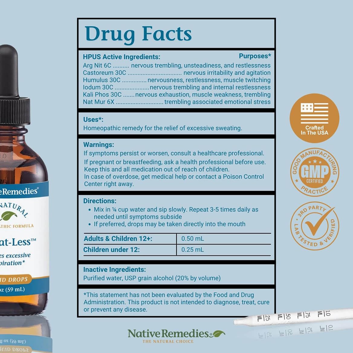 Native Remedies Sweat-Less - Natural Homeopathic Formula for Excessive Sweating, Perspiration and Clamminess - 59 mL Native Remedies Au supplements
