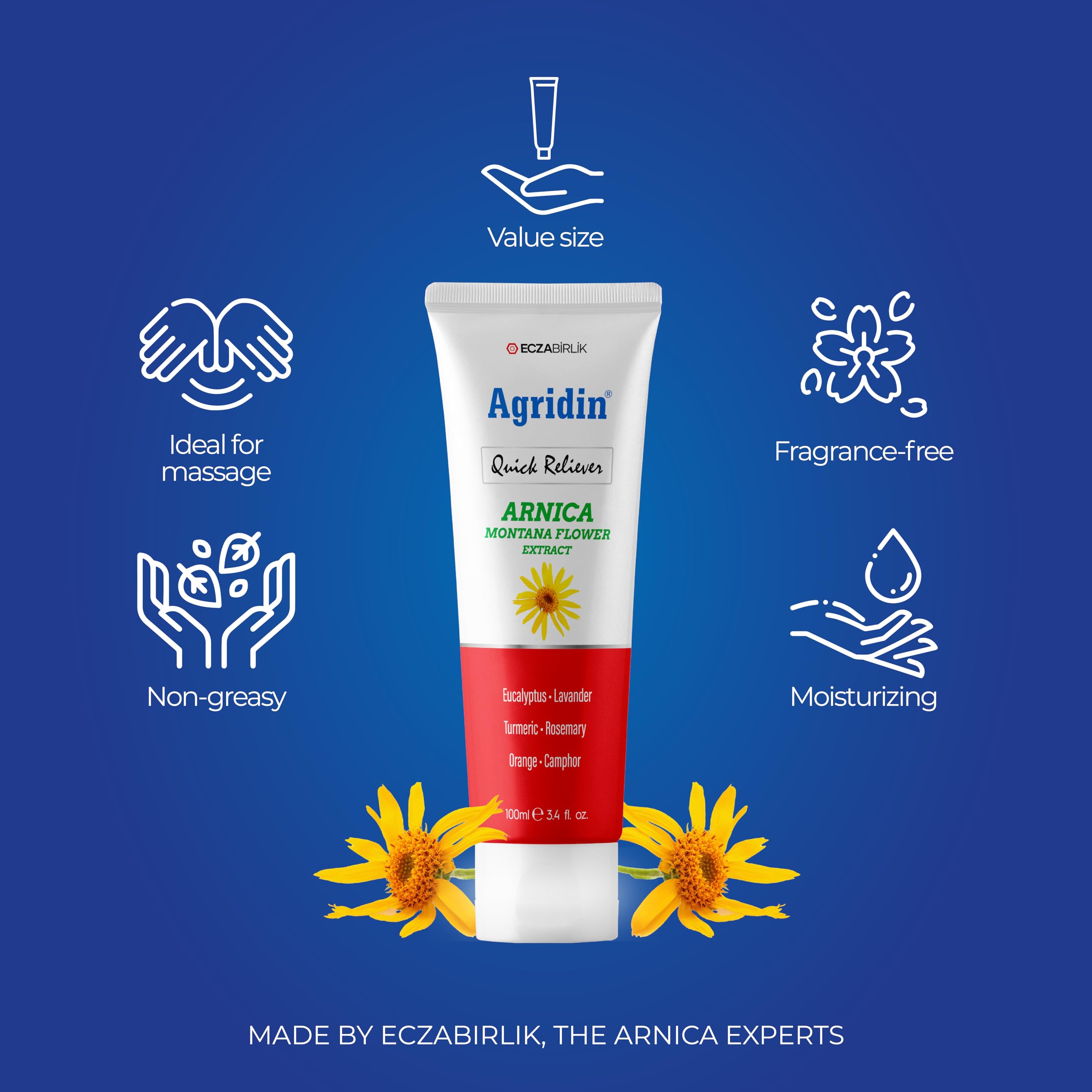 Agridin Arnica Pain Relief Cream for Joint & Muscle – Extra Strength Fast-Acting Formula – Targets Back, Knee, Neck, Hand, Foot Aches – Natural Massage Cream for Inflammation & Bruises Agridin Au supplements