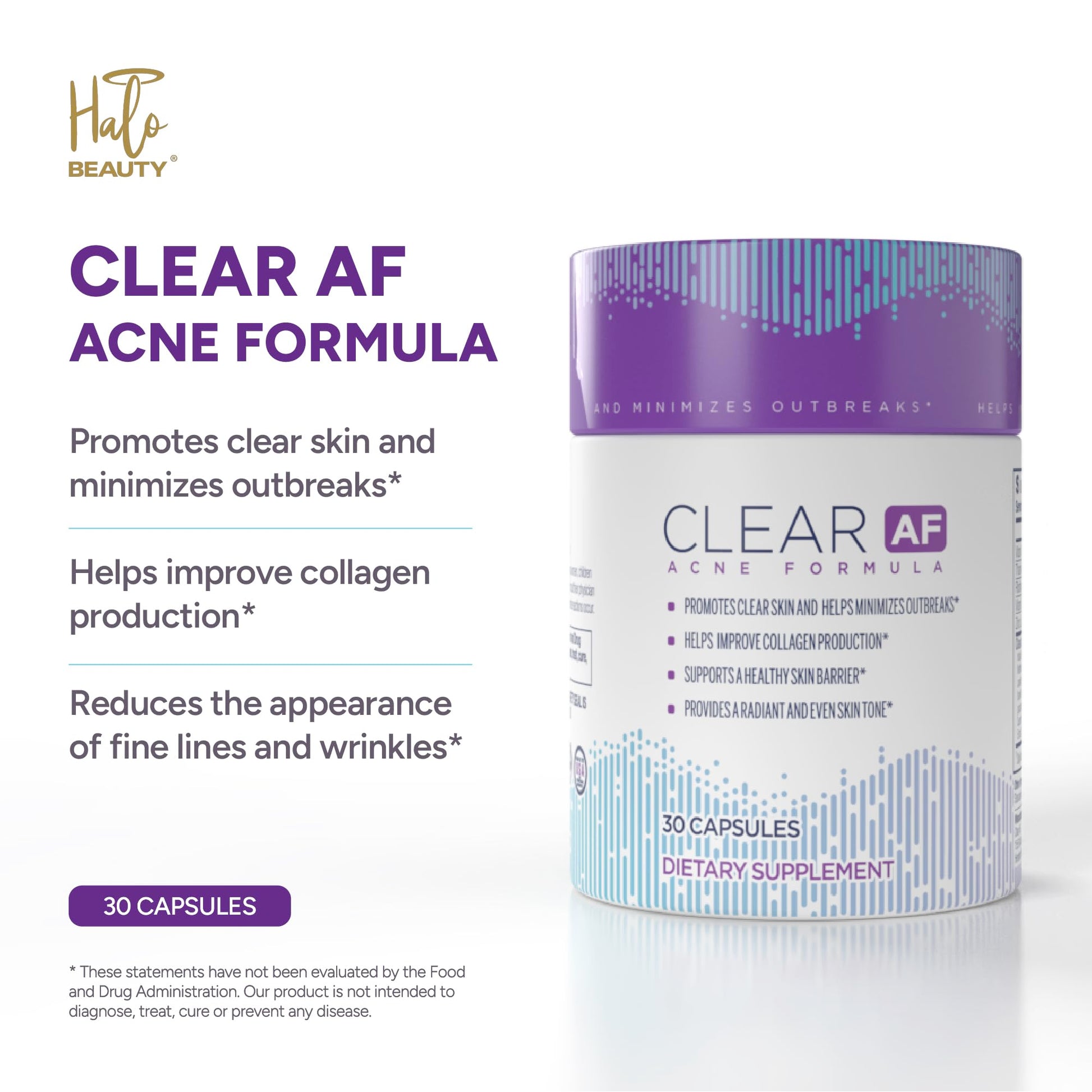Clear AF Clear Skin Supplement | Skin Barrier Hydration & Clear Complexion Support with Vegan Ceramides, Zinc, Vitamin D3, B6, Riboflavin & Thiamine | Vegan Capsules | 30-Day Supply Clear AF Au supplements