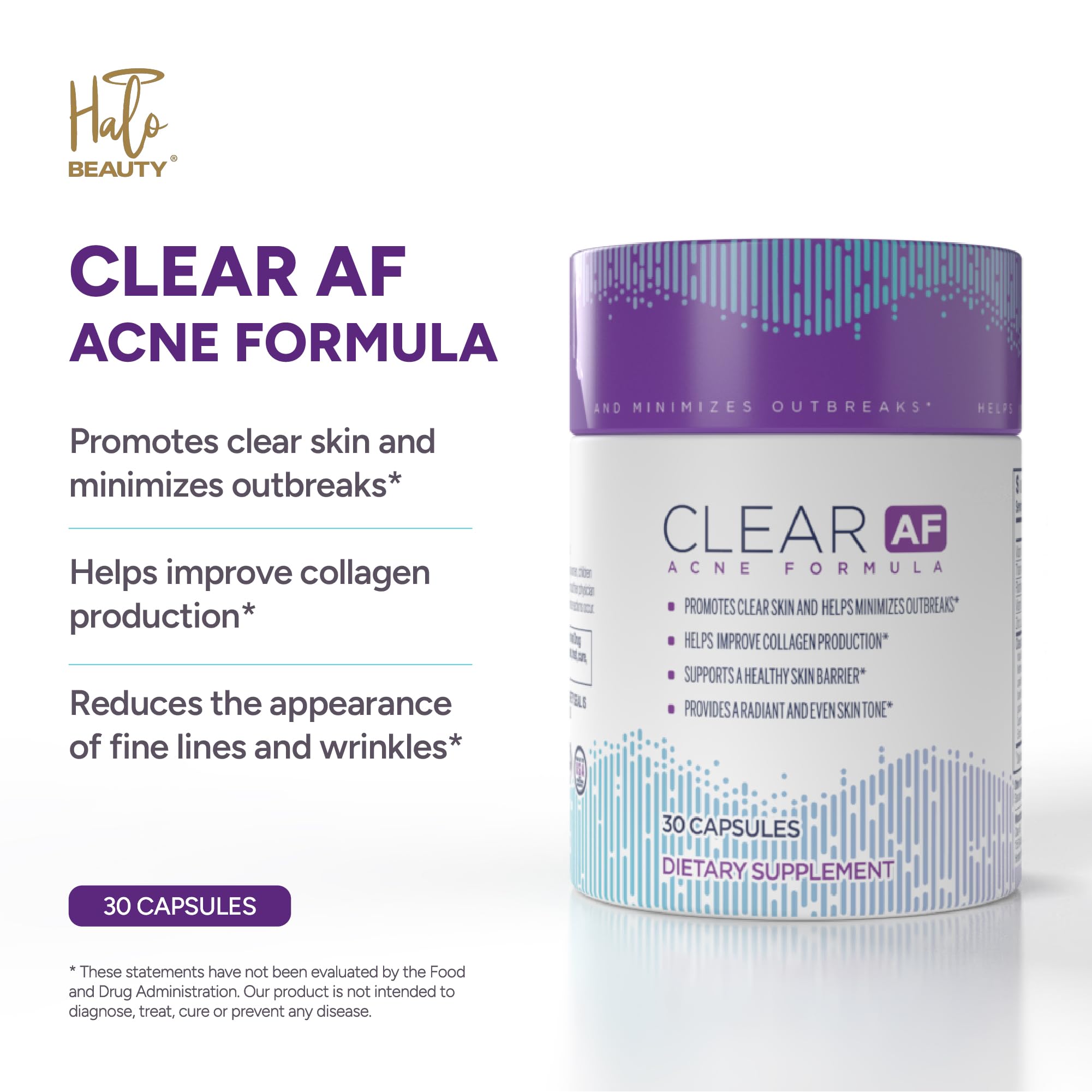 Clear AF Clear Skin Supplement | Skin Barrier Hydration & Clear Complexion Support with Vegan Ceramides, Zinc, Vitamin D3, B6, Riboflavin & Thiamine | Vegan Capsules | 30-Day Supply Clear AF Au supplements