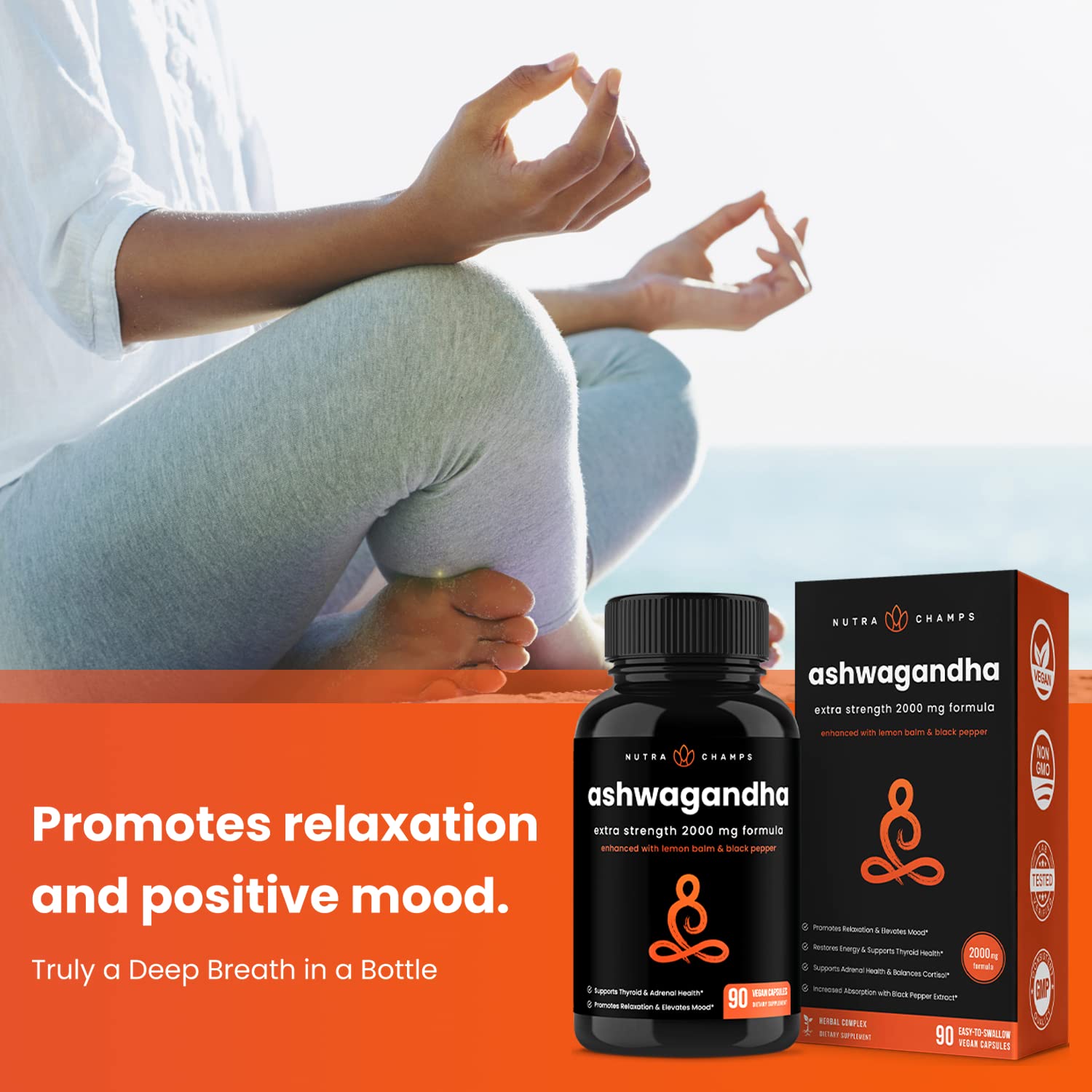 NutraChamps Organic Ashwagandha Capsules, 2000mg Adrenal Fatigue, Thyroid & Mood Support Ashwagandha Supplements, Ashwagandha Root Powder & Lemon Balm, Superior Absorption with Black Pepper NutraChamps Au supplements