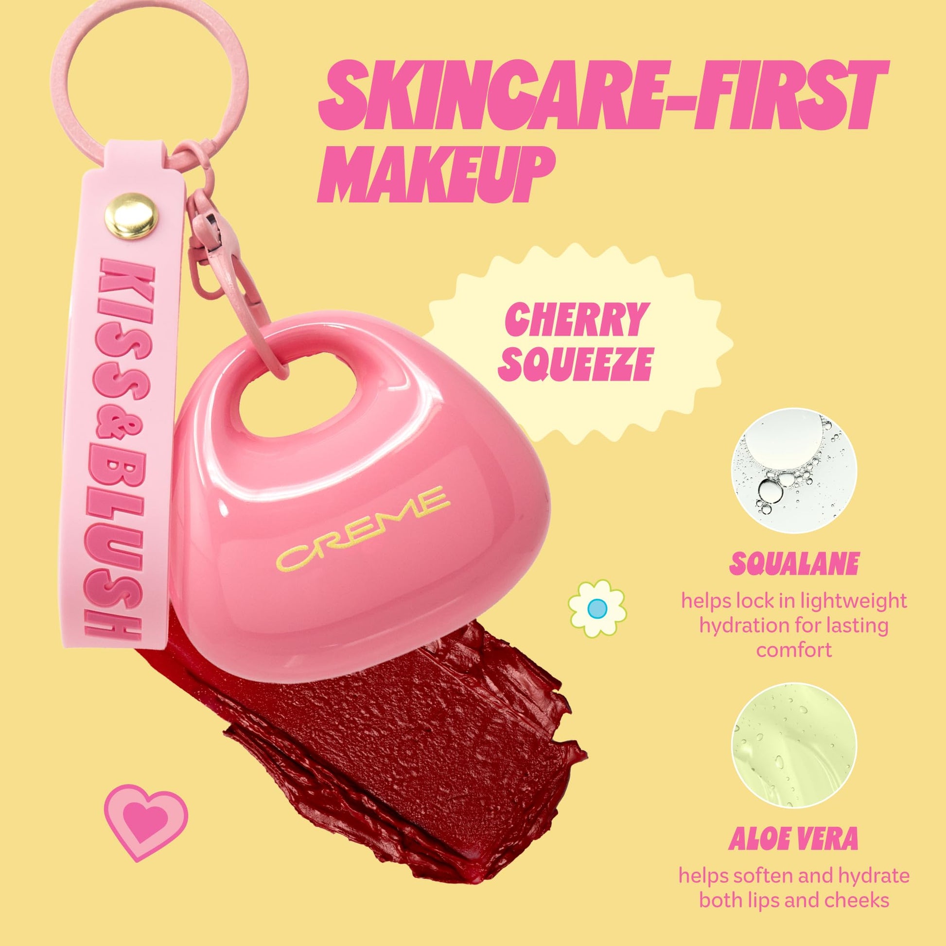 The Crème Shop Kiss & Blush Tinted Lip Balm & Blush, Korean Makeup for Lips & Cheeks, Cute Charm Key Chain, Hydrating, Long Lasting Tint, Aloe, Squalane (Cherry Squeeze) The Crème Shop Au supplements