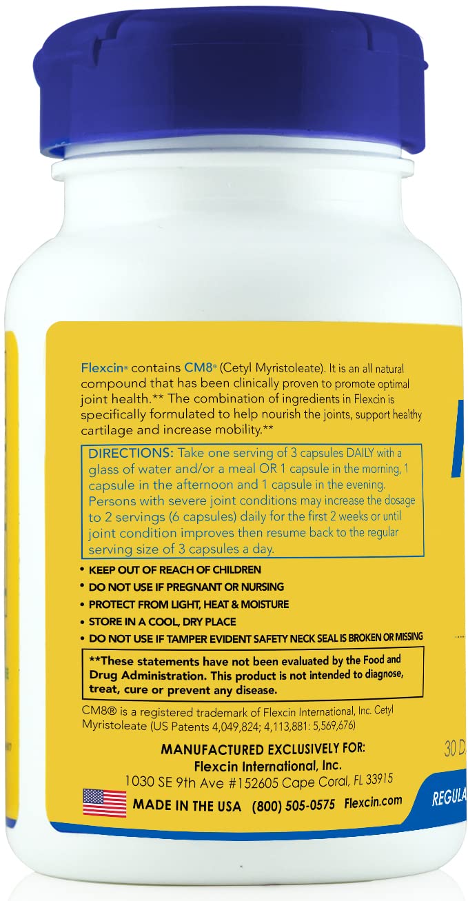Flexcin Joint Health & Mobility Formula with CM8 (Cetyl Myristoleate) - Joint Supplements for Men and Women with Glucosamine, MSM, Collagen Type II - 90 Capsules Flexcin Au supplements
