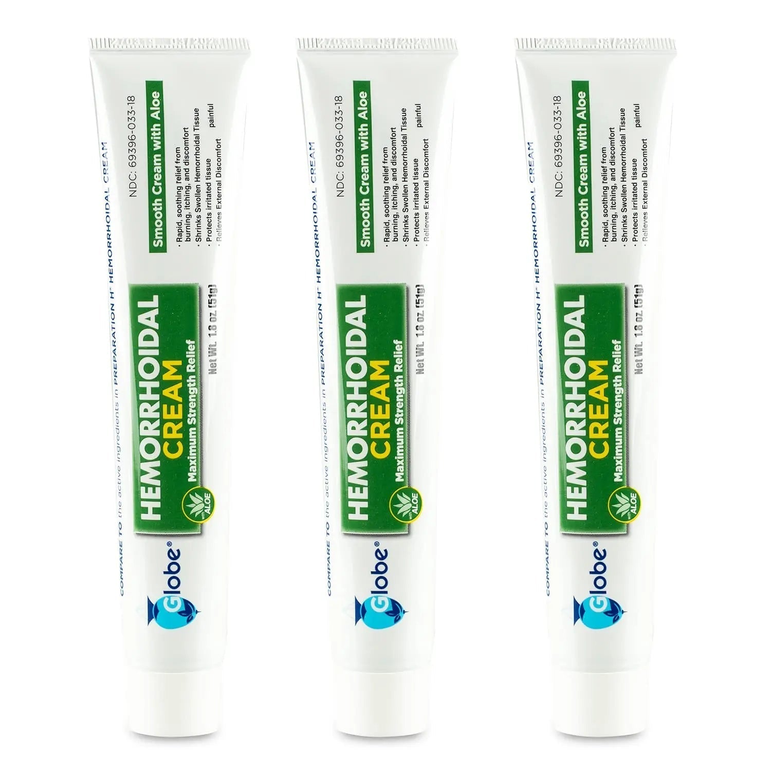Globe (3 Pack) Hemorrhoid Cream, Relief with Aloe, (1.8 Ounce Tube) Relief from Hemorrhoids, Piles, Itching, Burning, Discomfort, & More Globe Au supplements