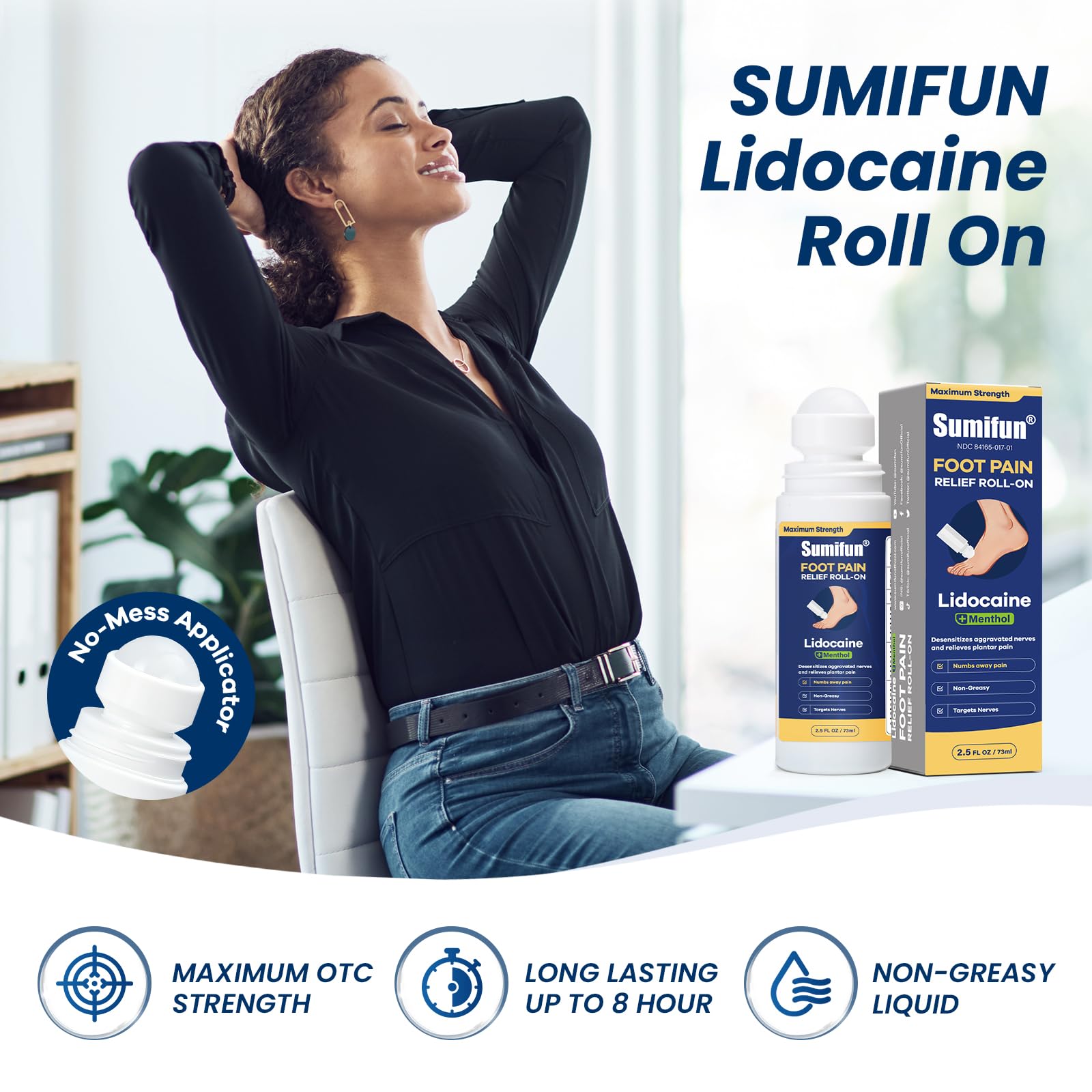 Sumifun Foot Pain Relief Lidocaine Roll-On - Maximum Strength OTC for Plantar Fasciitis & Heel Pain - Fast-Drying, Non-Greasy Formula, 2.5 Fl Oz Sumifun Au supplements