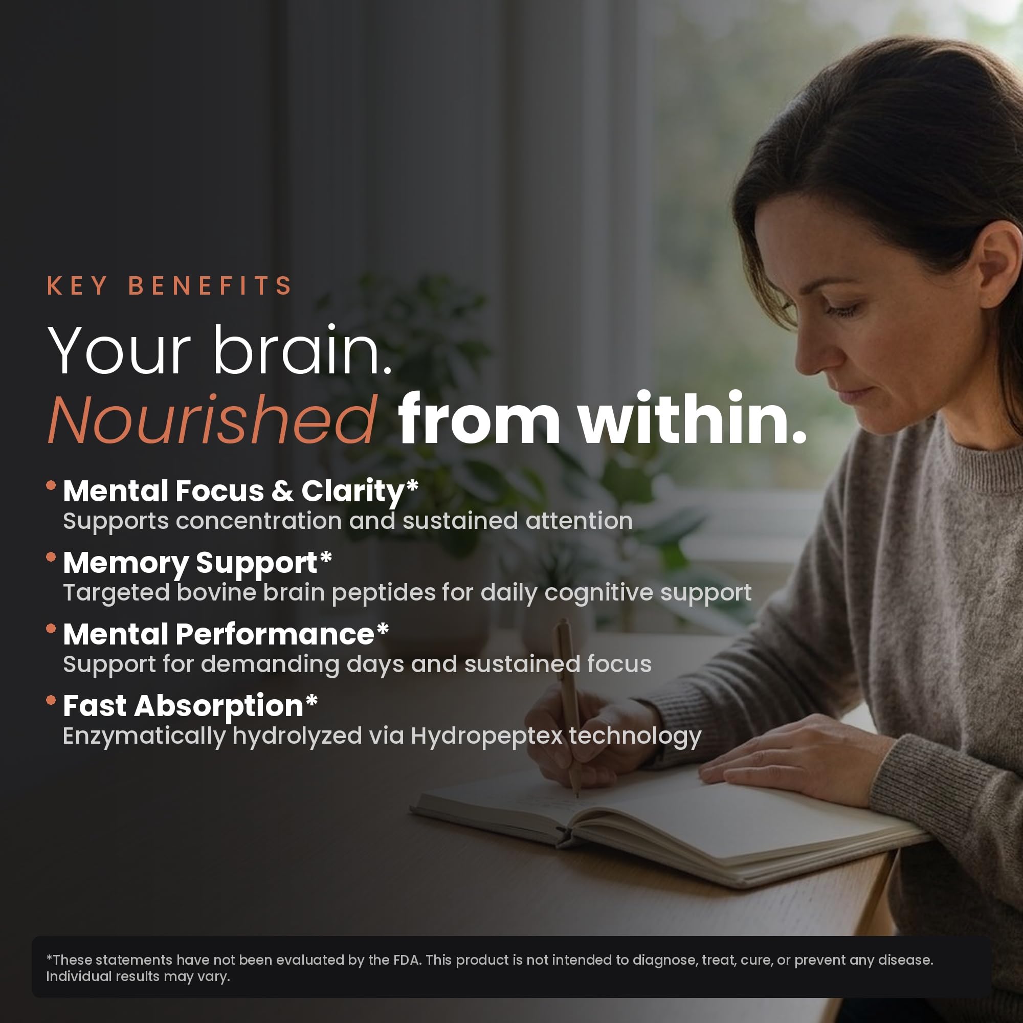 Nootropic Brain Supplement – Grass-Fed Bovine Brain Peptides for Focus, Memory & Mental Clarity – Ancestral Cognitive Support – Argentine Pasture-Raised, Non-GMO – 60 Capsules VILLAR BIOTECH Au supplements
